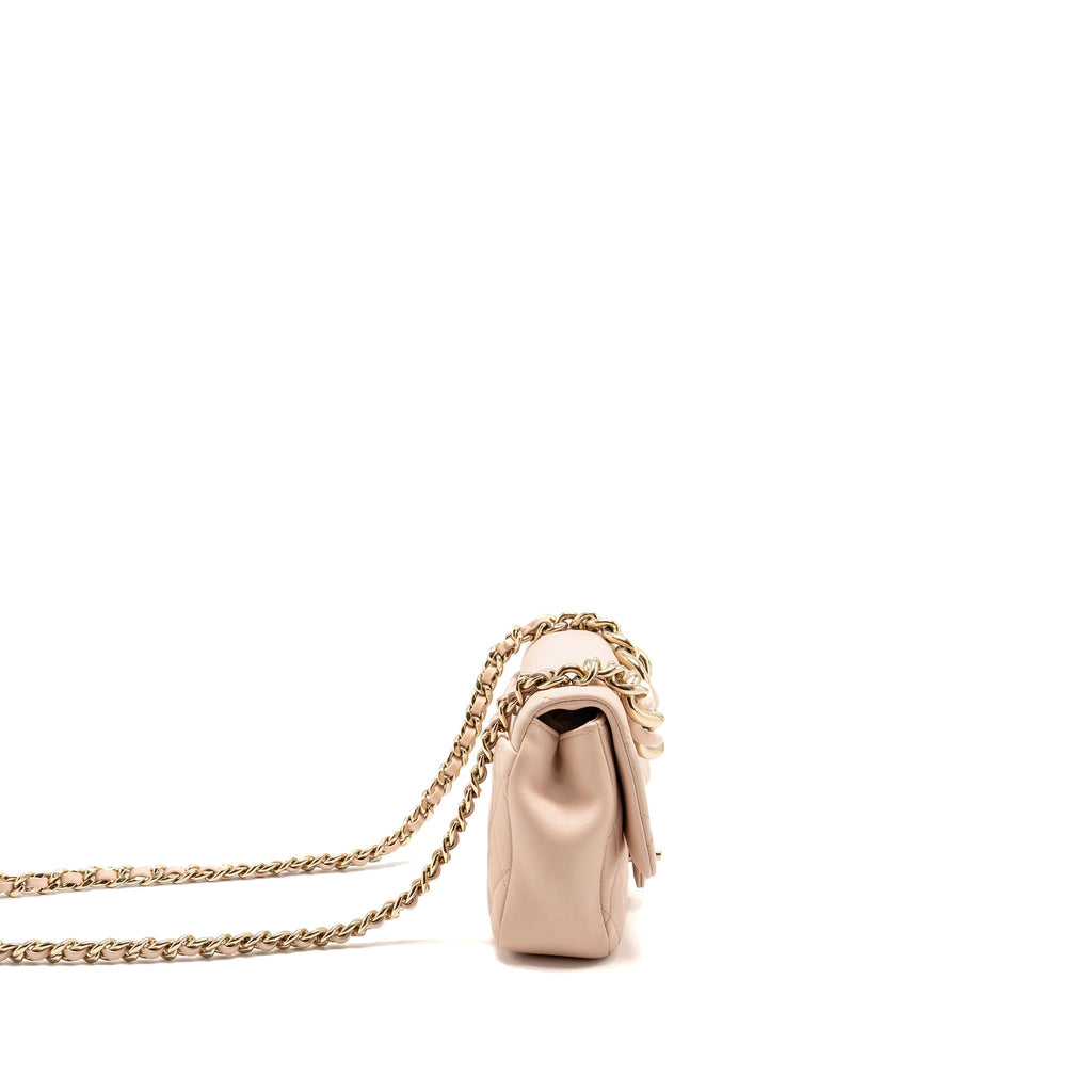 CHANEL GIANT TOP HANDLE RECTANGULAR FLAP BAG LAMBSKIN PINK LGHW (MICROCHIP)
