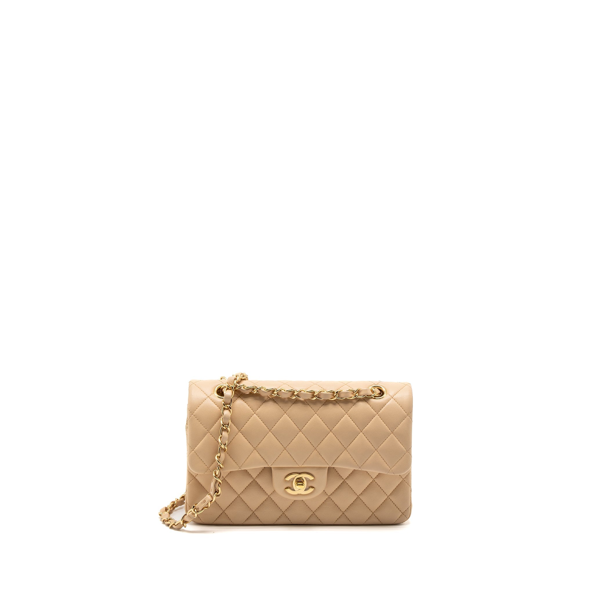 CHANEL SMALL CLASSIC FLAP BAG LAMBSKIN BEIGE GHW
