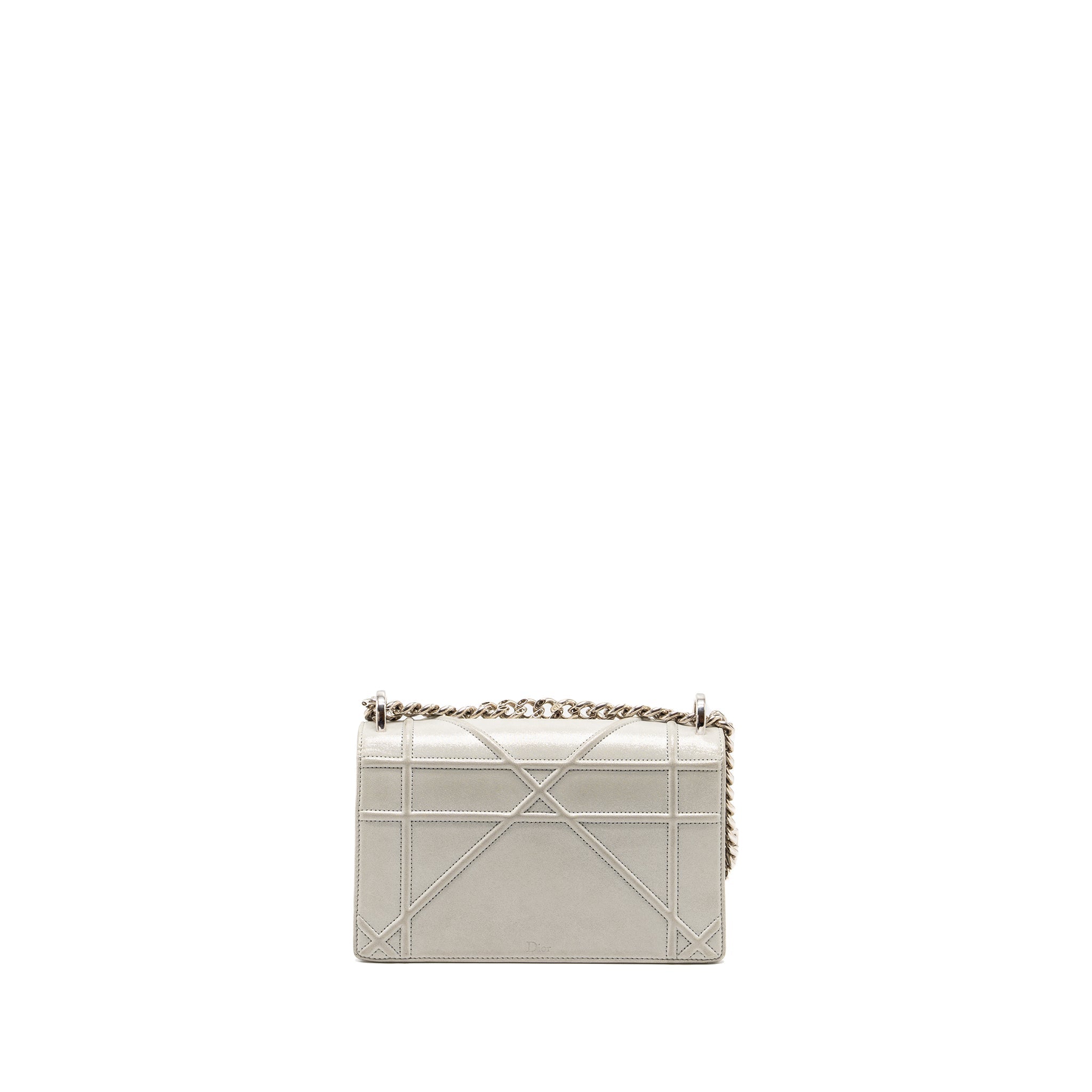 DIOR SMALL DIORAMA LEATHER IRIDESCENT PEARL GREY SHW