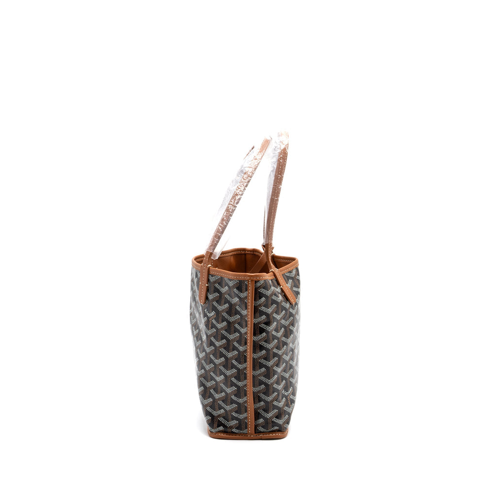 GOYARD ANJOU MINI REVERSIBLE TOTE BAG GOYARDINE CANVAS / LEATHER BROWN / MULTICOLOR