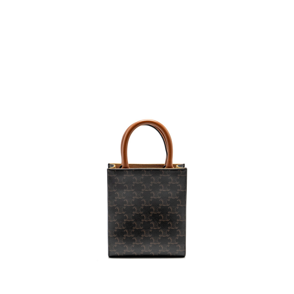 CELINE MINI VERTICAL CABAS TRIOMPHE CANVAS BROWN / MULTICOLOUR GHW