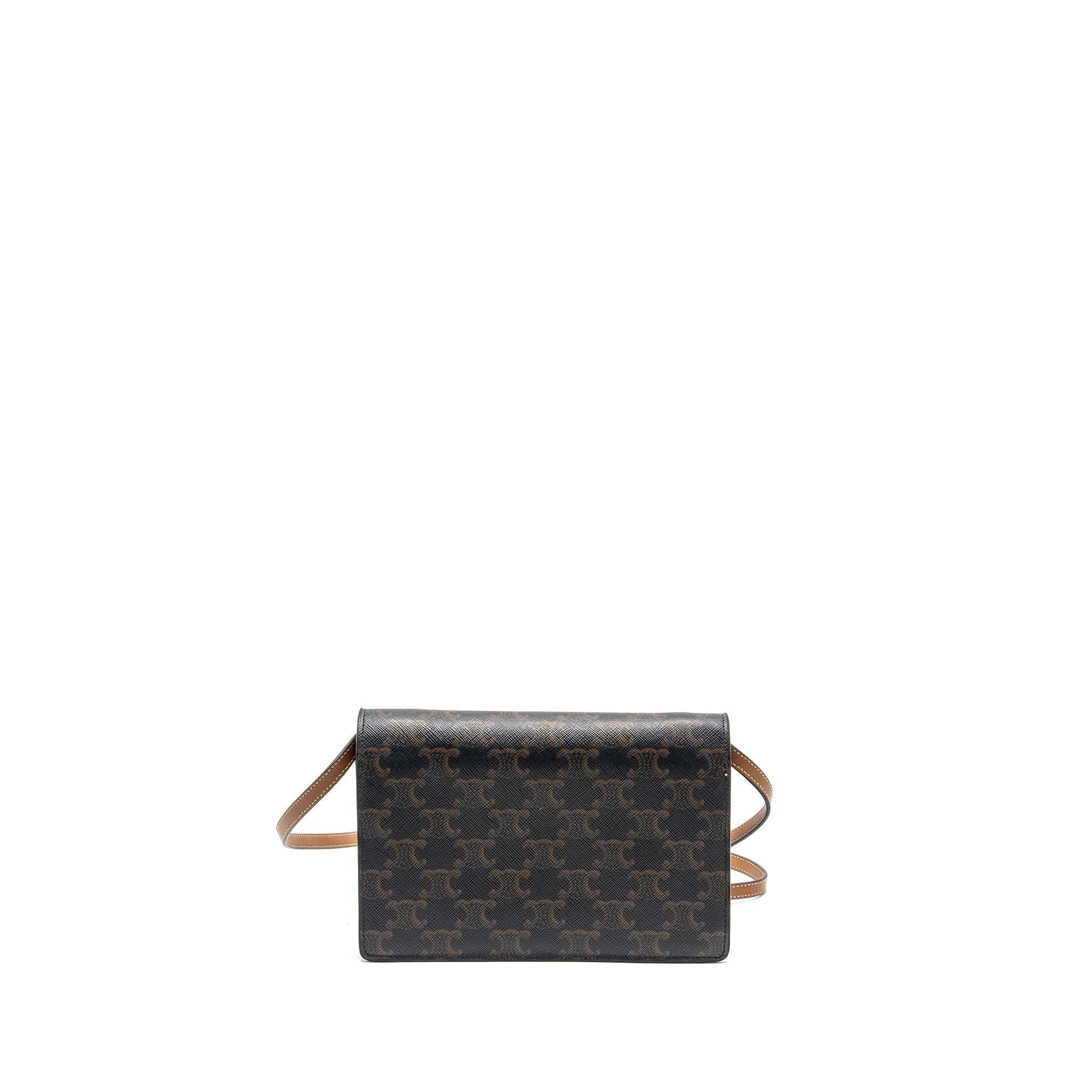 CELINE WALLET ON STRAP TRIOMPHE CANVAS / SMOOTH LAMBSKIN TAN GHW