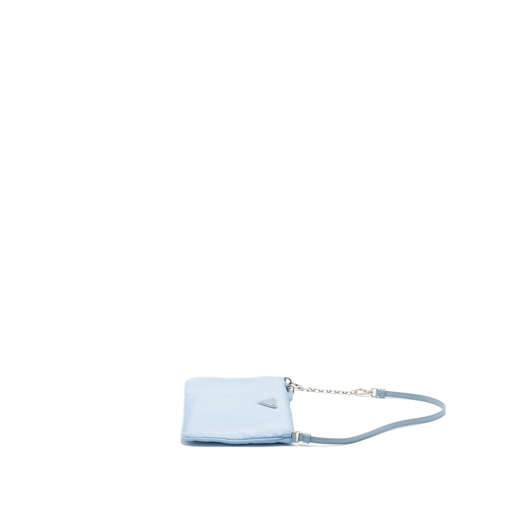 PRADA RE-NYLON ZIP SHOULDER BAG LIGHT BLUE SHW
