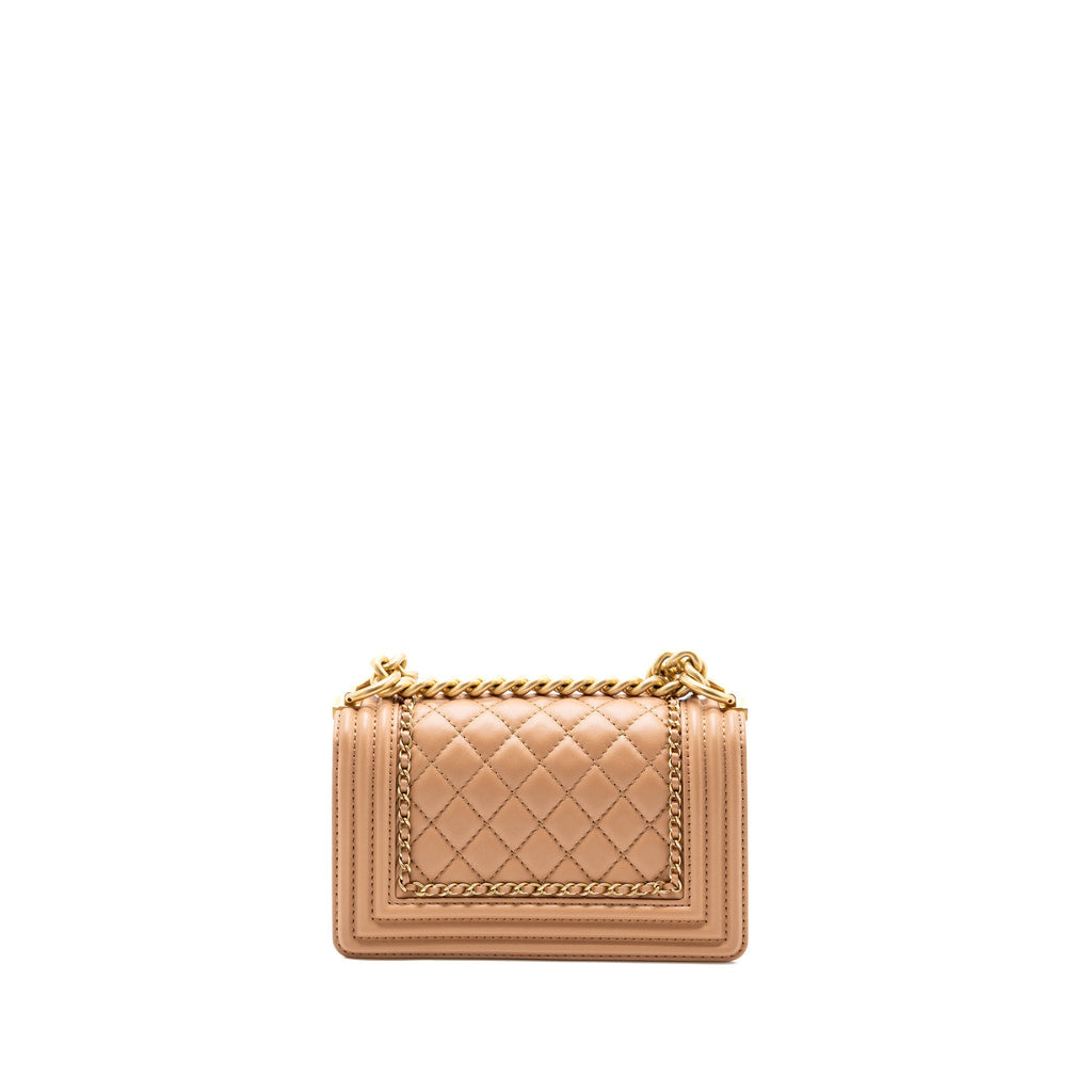 CHANEL SMALL BOY BAG LIMITED EDITION CALFSKIN DARK BEIGE GHW