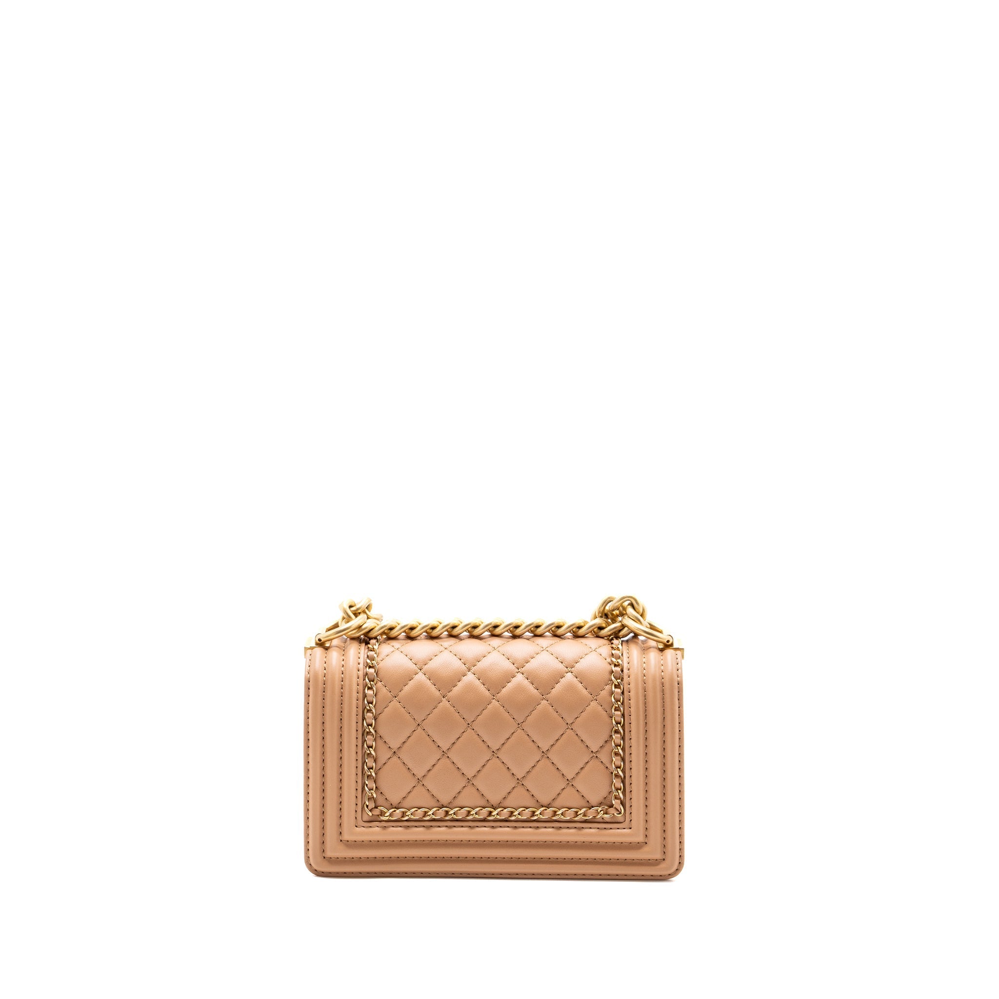 CHANEL SMALL BOY BAG LIMITED EDITION CALFSKIN DARK BEIGE GHW