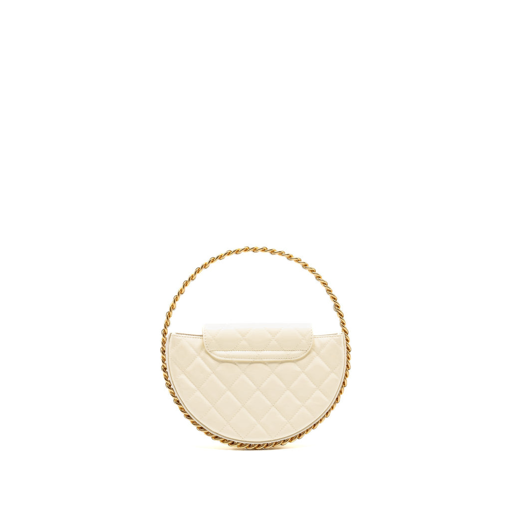 CHANEL ROUND CLUTCH PATENT LEATHER WHITE GHW (MICROCHIP)