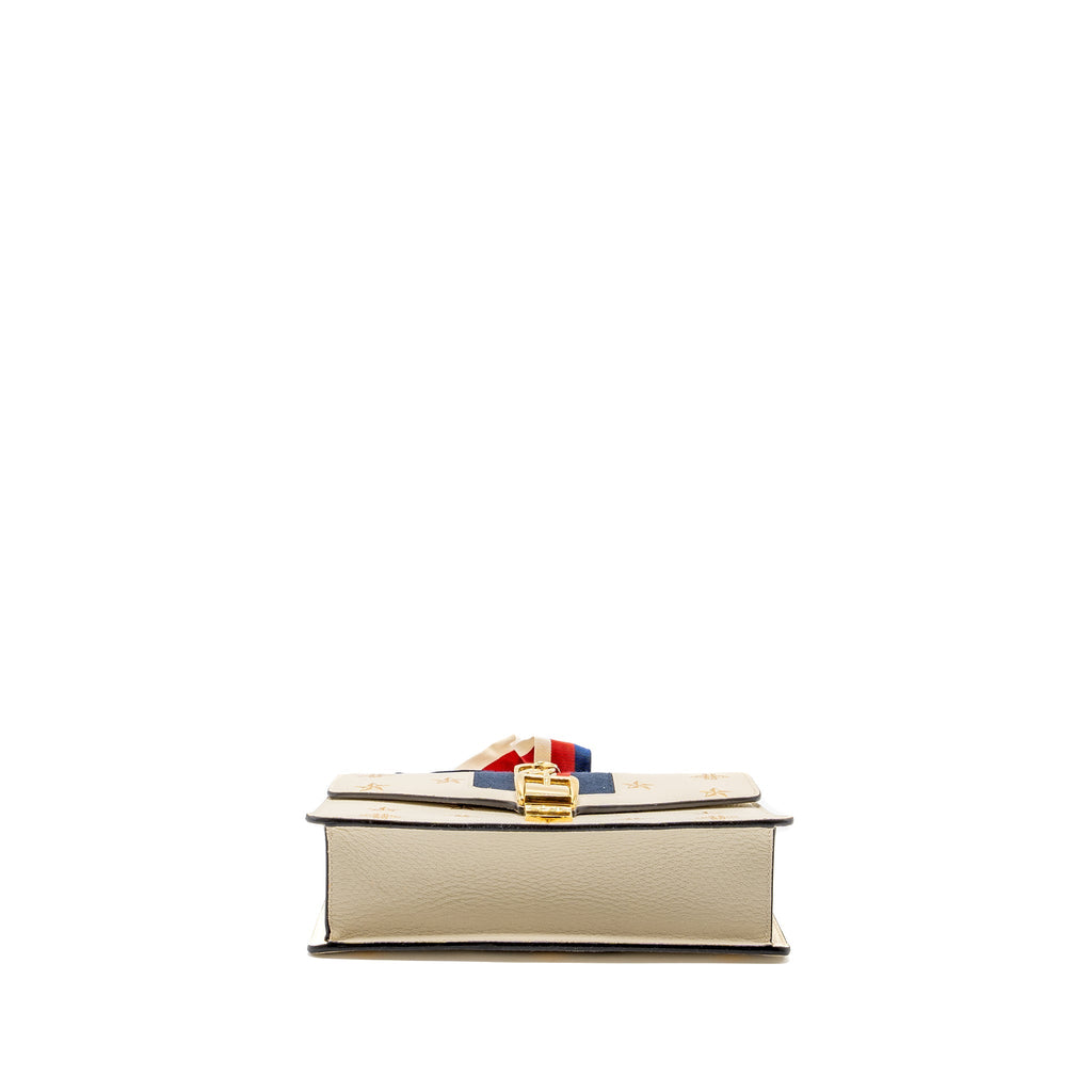 GUCCI SMALL SYLVIA BAG BEE AND STAR PRINTED CALFSKIN WHITE GHW