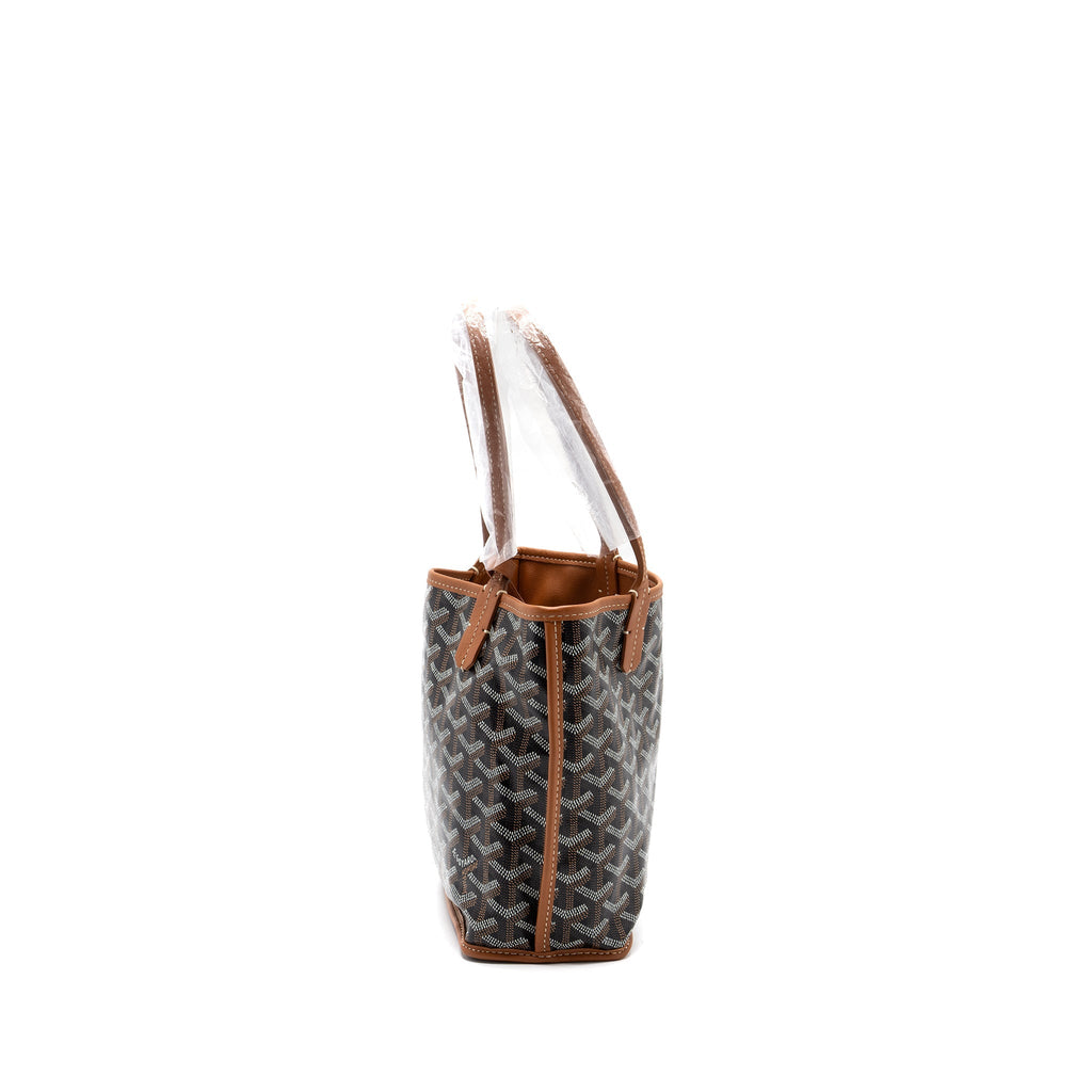 GOYARD ANJOU MINI REVERSIBLE TOTE BAG GOYARDINE CANVAS / LEATHER BROWN / MULTICOLOR