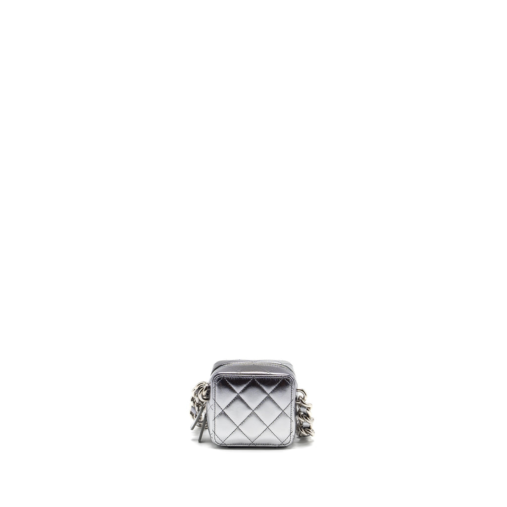 CHANEL 22C COCO PUNK PURSE WITH GIANT CHAIN LAMBSKIN METALLIC SILVER/BLACK SHW
