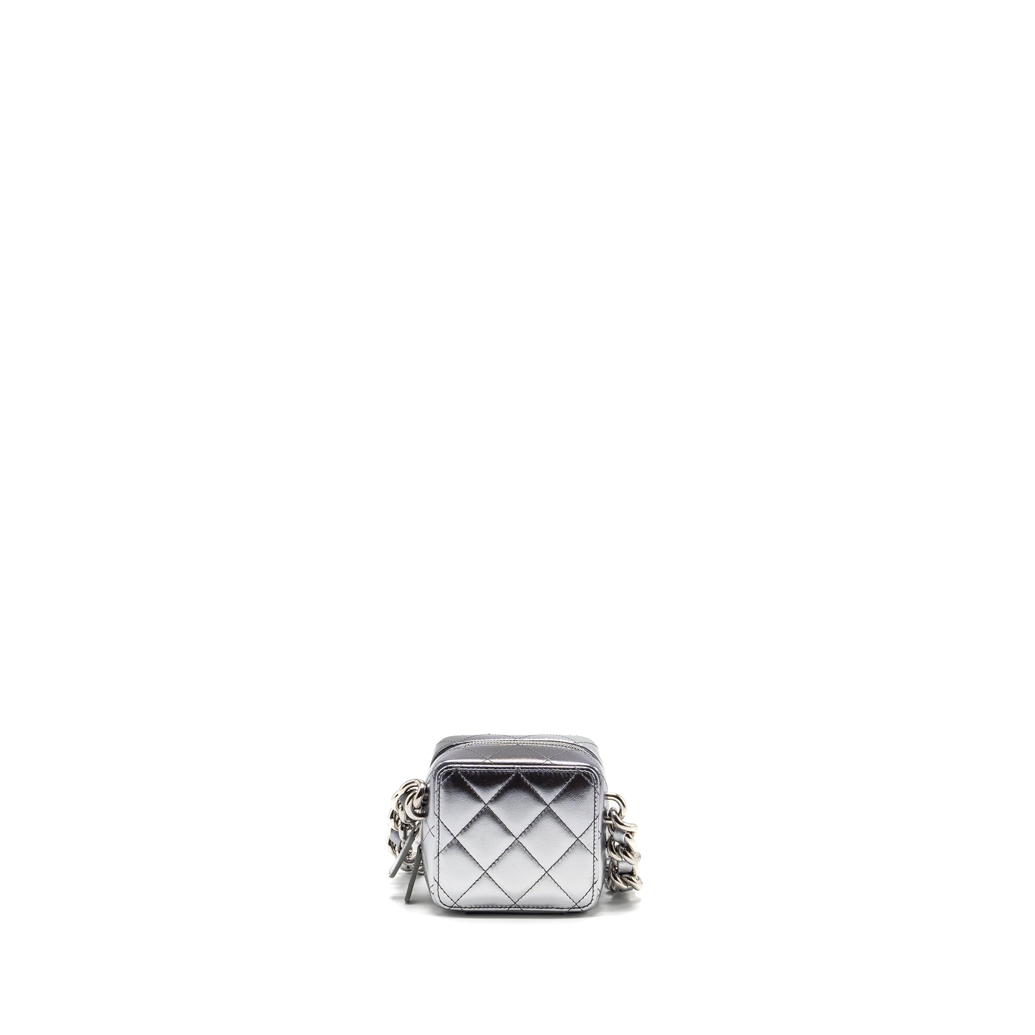CHANEL 22C COCO PUNK PURSE WITH GIANT CHAIN LAMBSKIN METALLIC SILVER/BLACK SHW