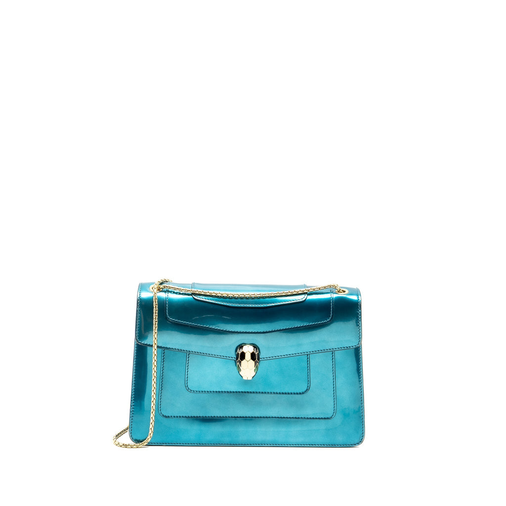 BVLGARI SERPENTI FOREVER BAG PATENT METALLIC BLUE LGHW