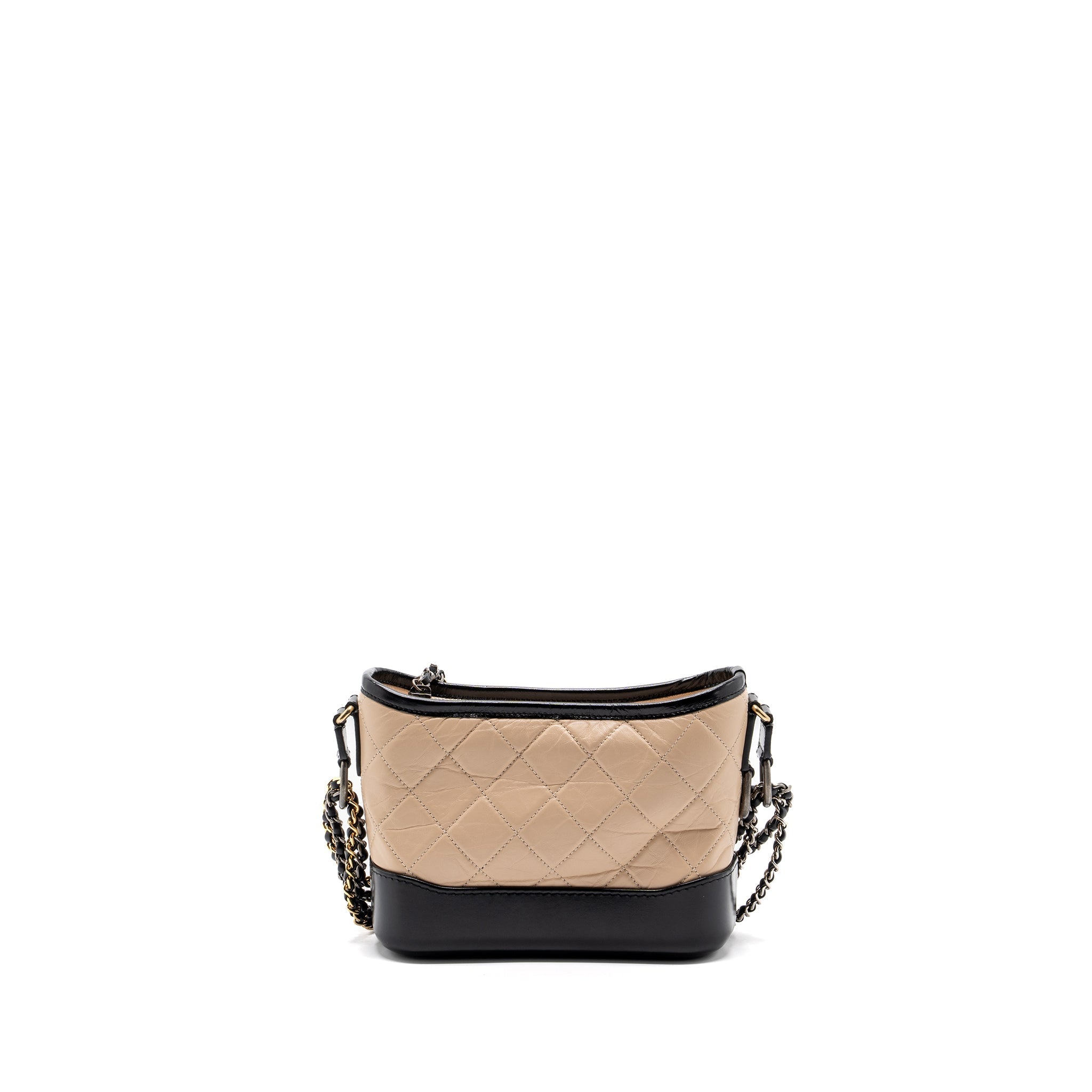 CHANEL SMALL GABRIELLE HOBO BAG CALFSKIN BEIGE / BLACK  MULTICOLOR HARDWARE
