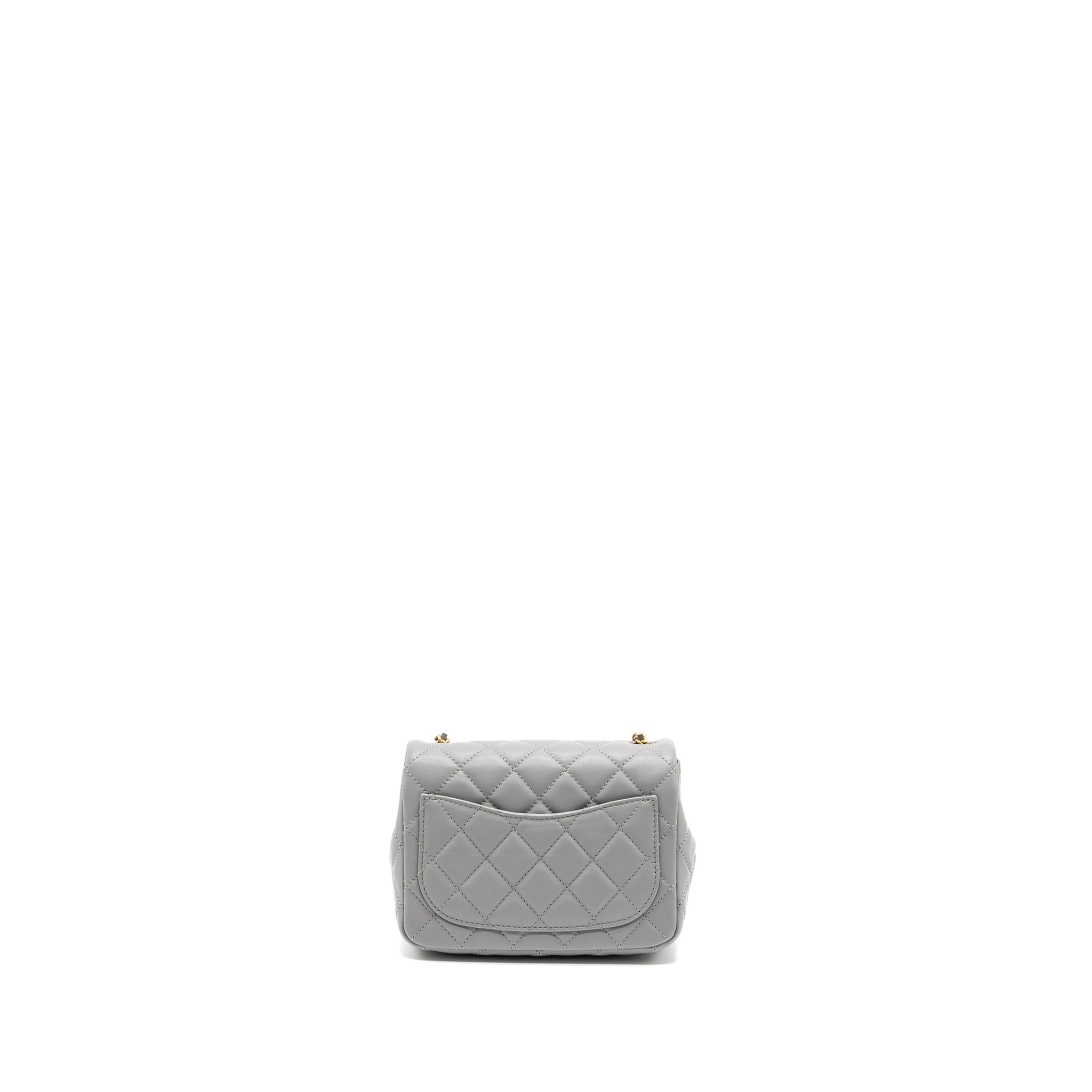 CHANEL PEARL CRUSH MINI SQUARE FLAP BAG LAMBSKIN LIGHT GREY GHW(MICROCHIP)