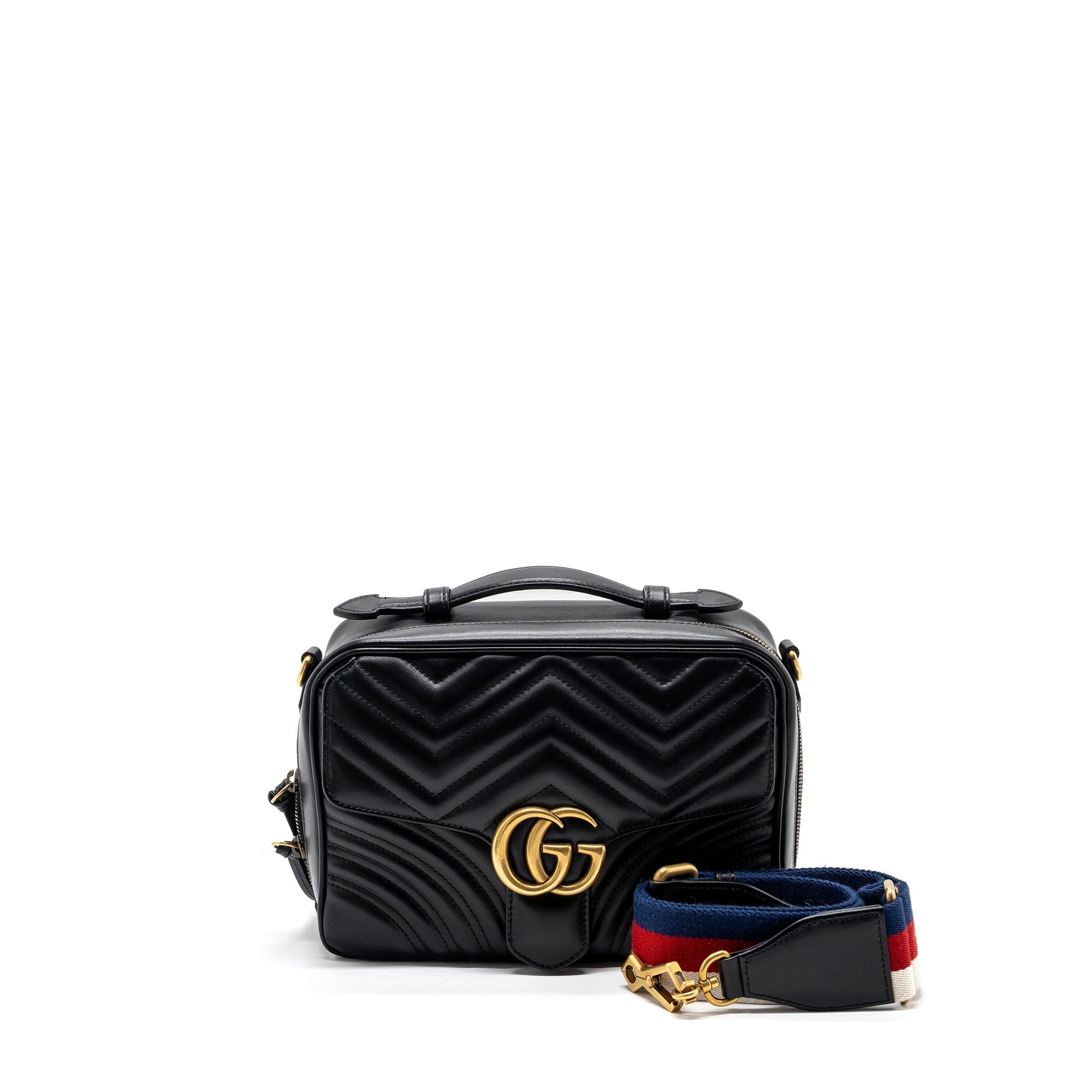 GUCCI GG MARMONT MATELASSE SHOULDER BAG CALFSKIN BLACK GHW