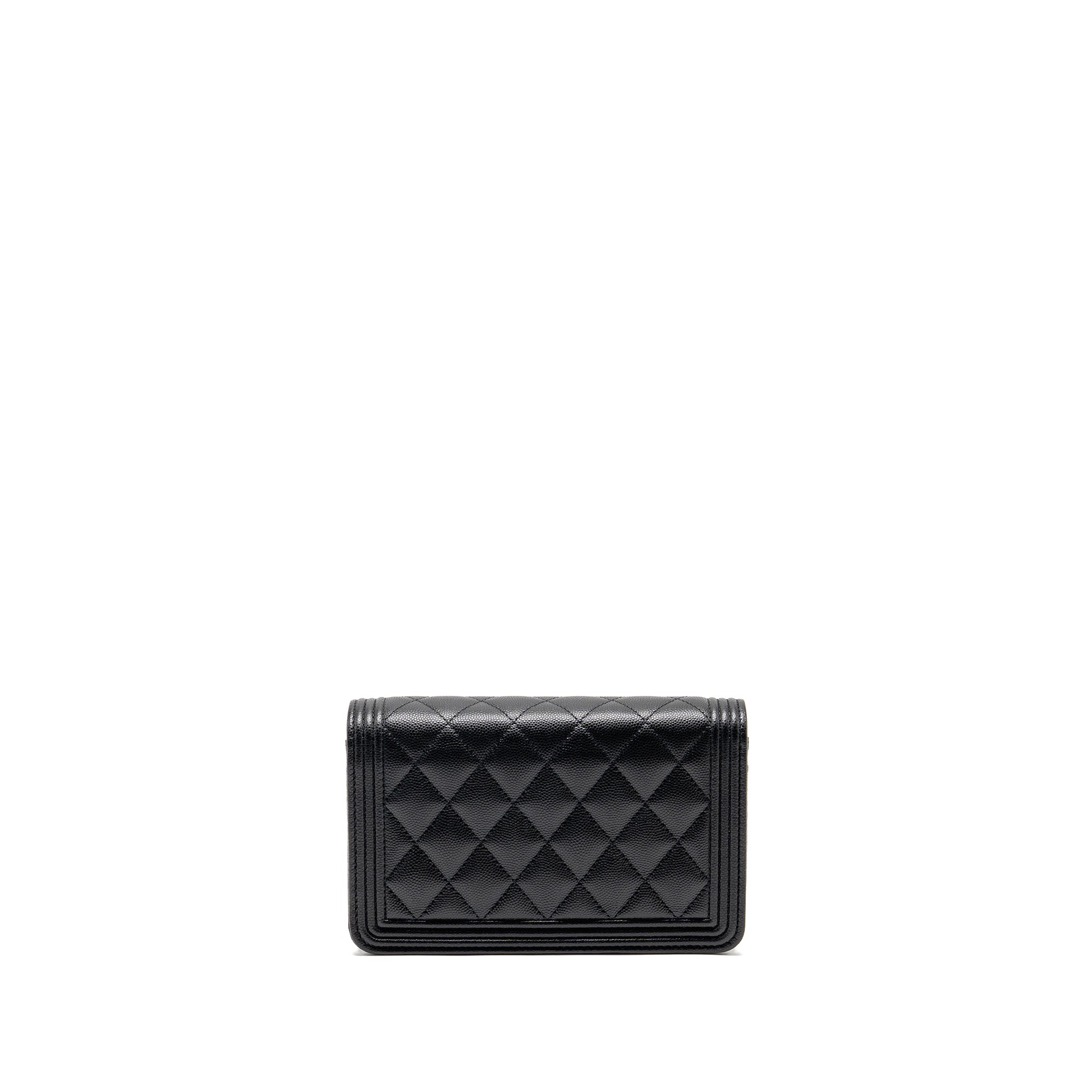 CHANEL BOY WALLET ON CHAIN CAVIAR BLACK RUTHENIUM SHW (MICROCHIP)