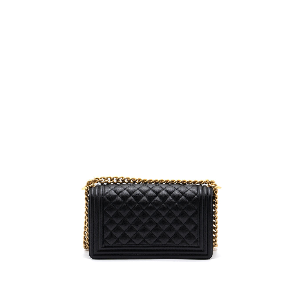 CHANEL MEDIUM CLASSIC BOY BAG CAVIAR BLACK BRUSHED GHW (MICROCHIP)