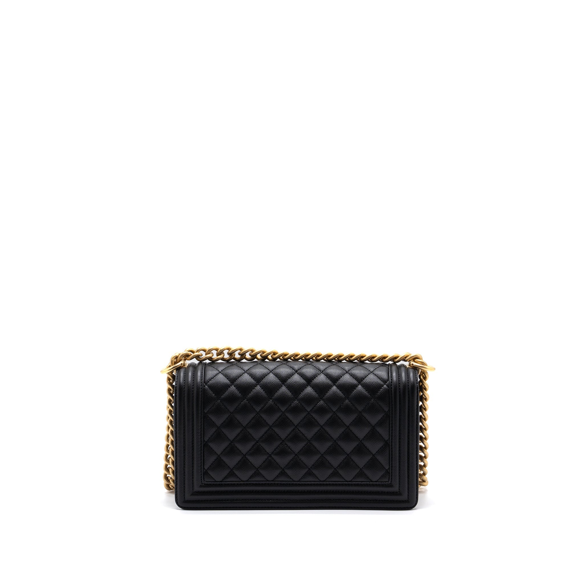 CHANEL MEDIUM CLASSIC BOY BAG CAVIAR BLACK BRUSHED GHW (MICROCHIP)