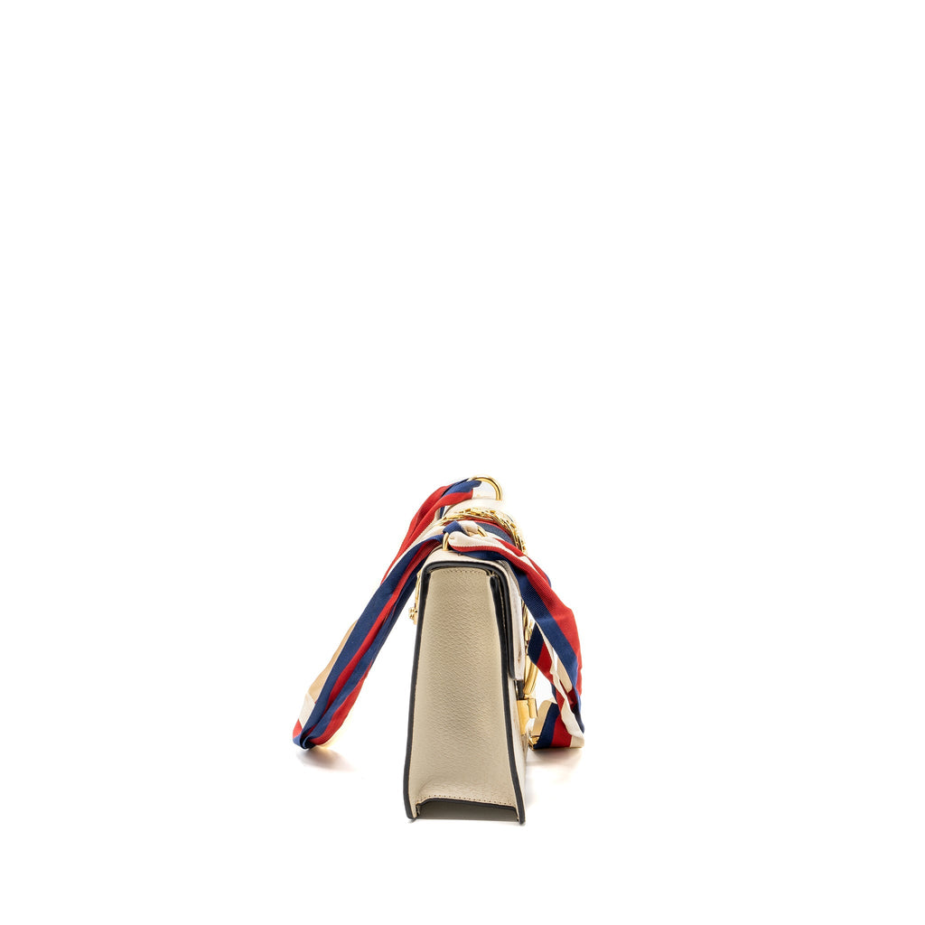 GUCCI SMALL SYLVIA BAG BEE AND STAR PRINTED CALFSKIN WHITE GHW