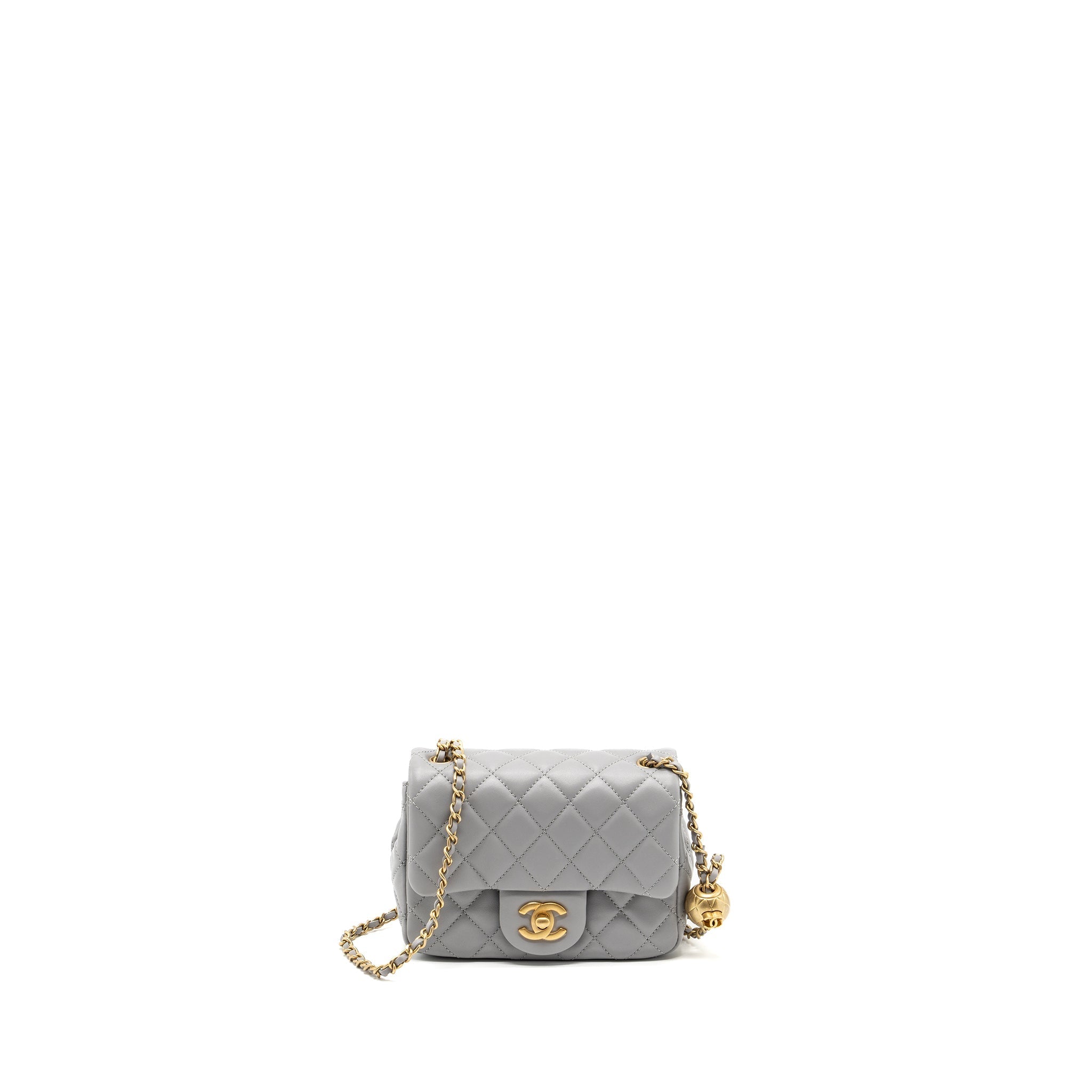 CHANEL PEARL CRUSH MINI SQUARE FLAP BAG LAMBSKIN LIGHT GREY GHW(MICROCHIP)