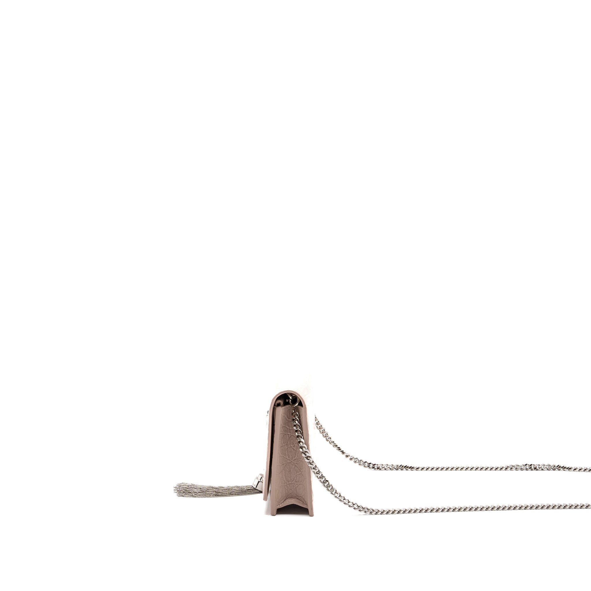 SAINT LAURENT KATE WALLET ON CHAIN CROC EMBOSSED LEATHER LIGHT PINK SHW