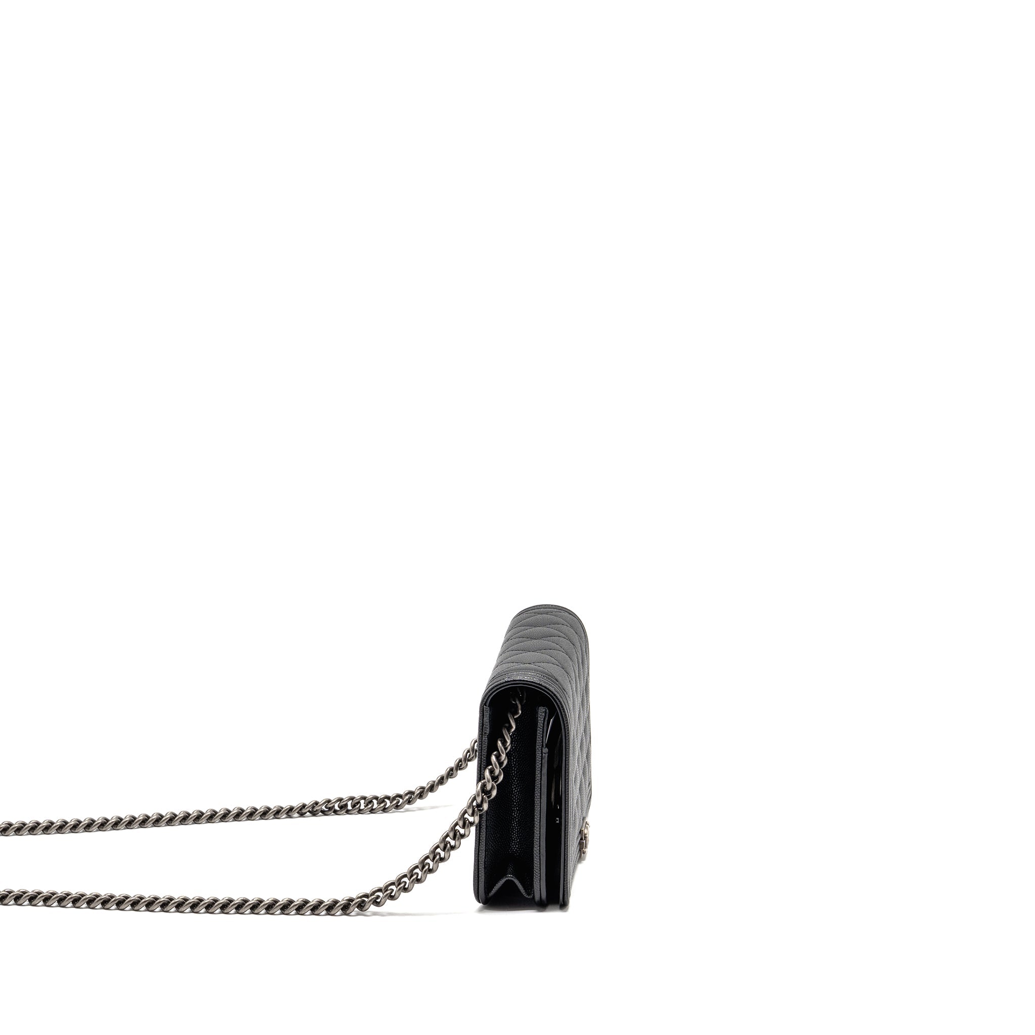 CHANEL BOY WALLET ON CHAIN CAVIAR BLACK RUTHENIUM SHW (MICROCHIP)