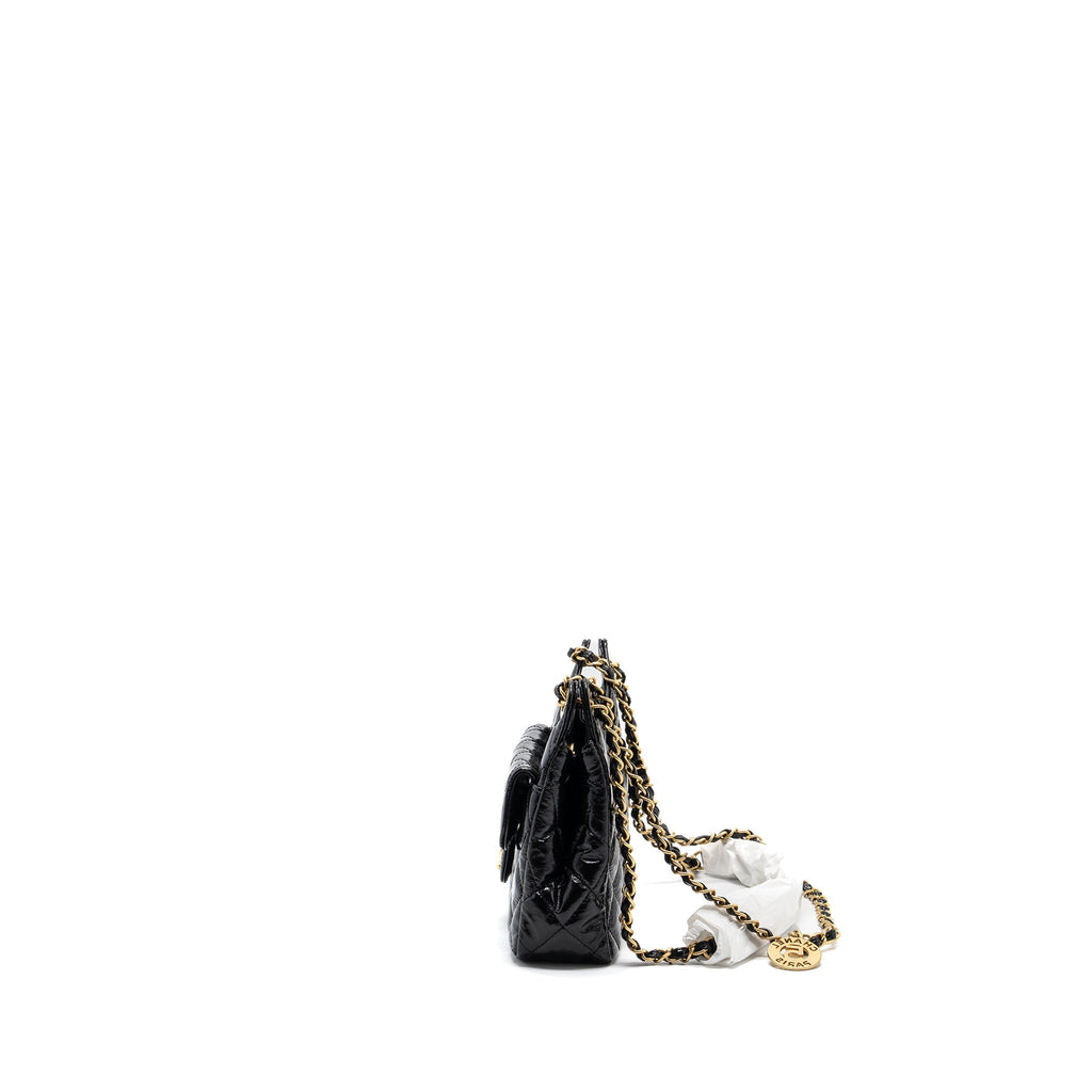 CHANEL 23C SMALL HOBO BAG SHINY CALFSKIN BLACK GHW (MICROCHIP)