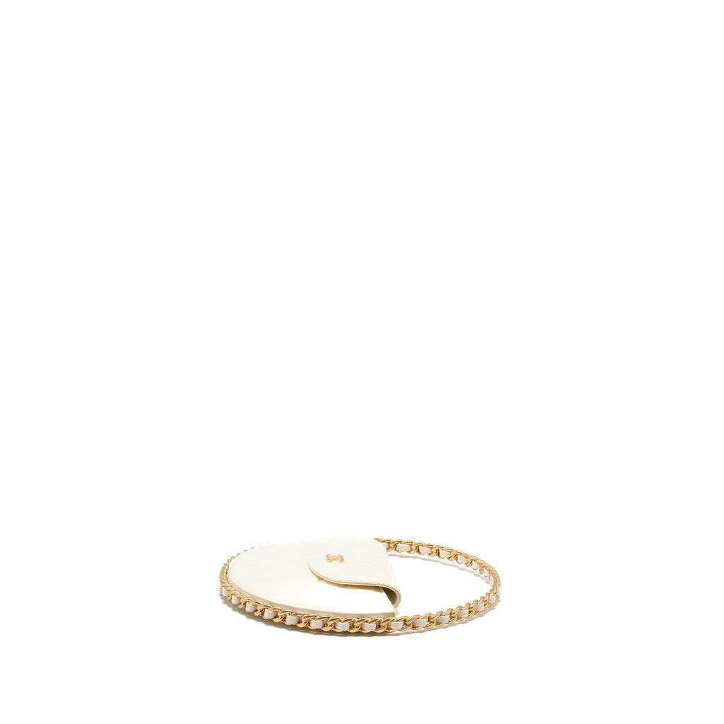 CHANEL ROUND CLUTCH PATENT LEATHER WHITE GHW (MICROCHIP)
