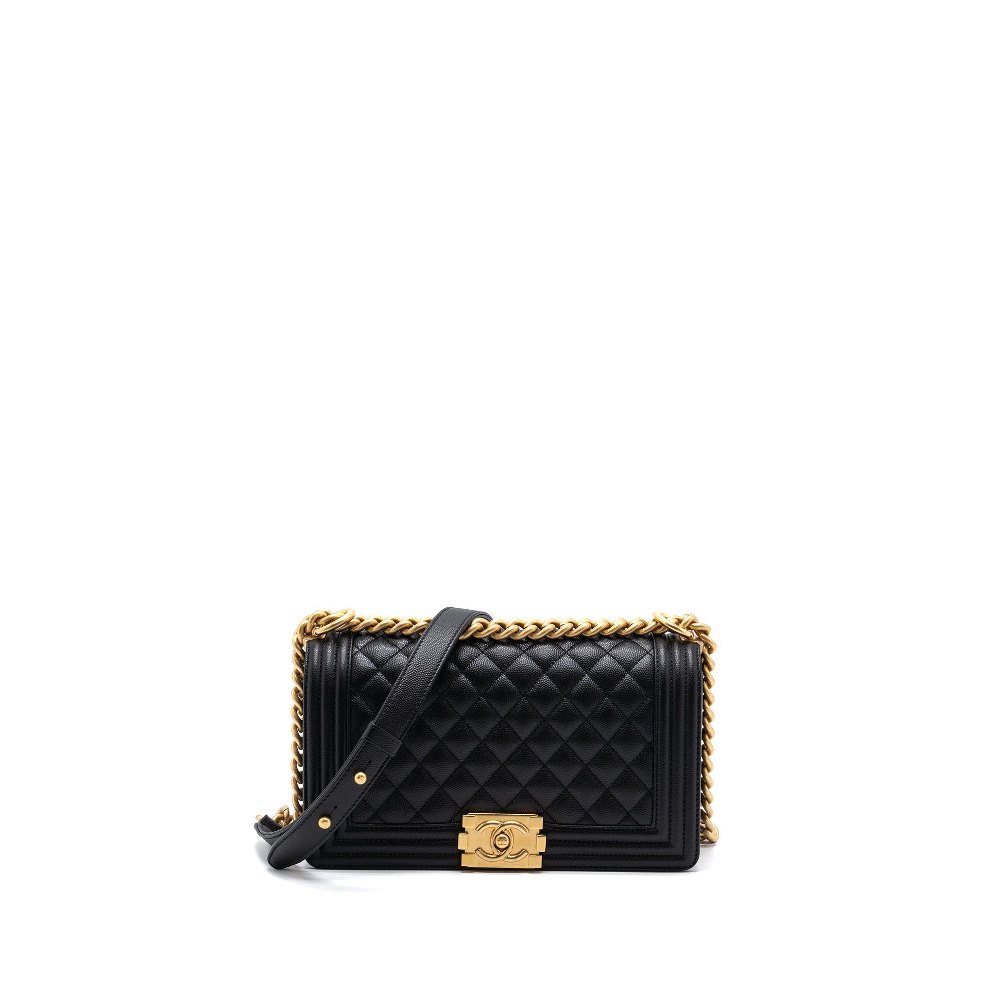 CHANEL MEDIUM CLASSIC BOY BAG CAVIAR BLACK BRUSHED GHW (MICROCHIP)