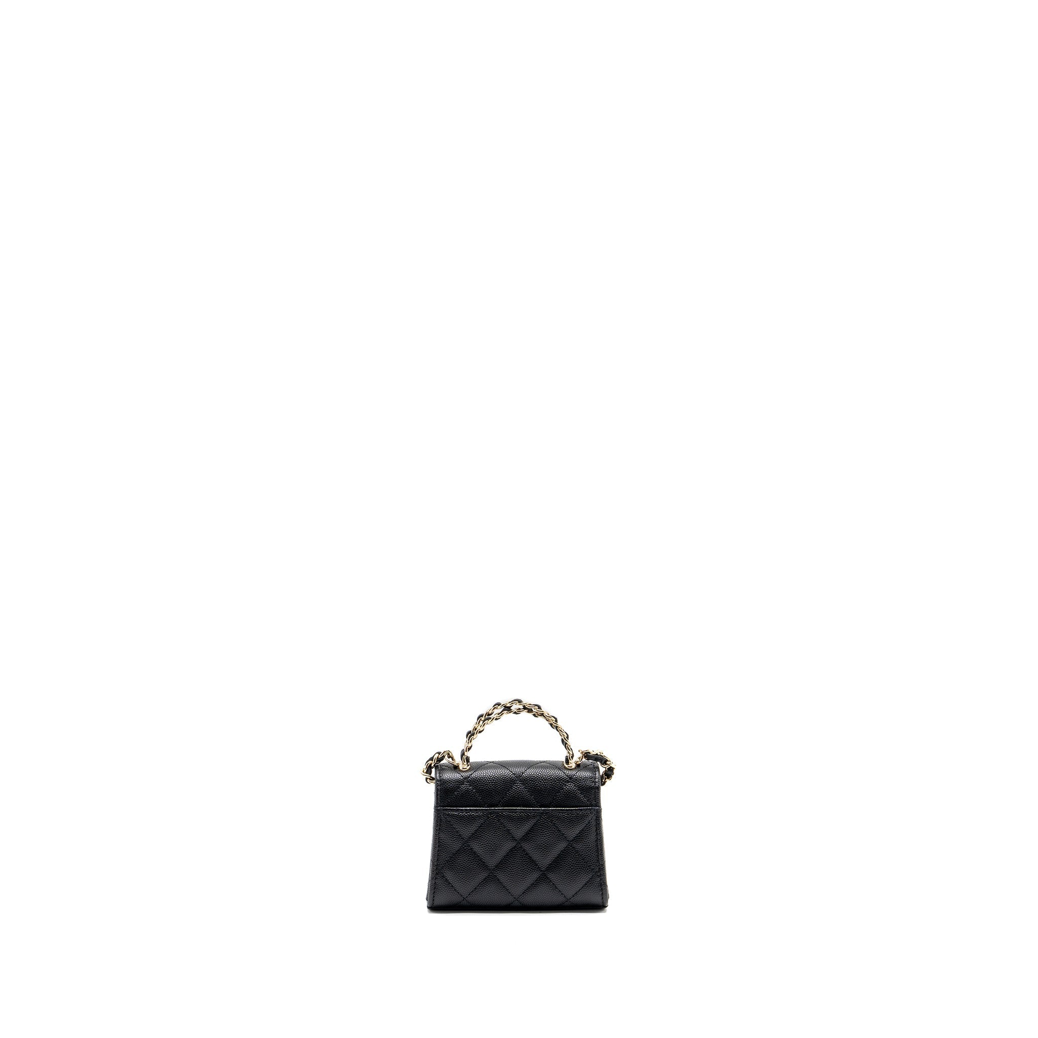 CHANEL TOP HANDLE MINI FLAP BAG CAVIAR BLACK LGHW (MICROCHIP)