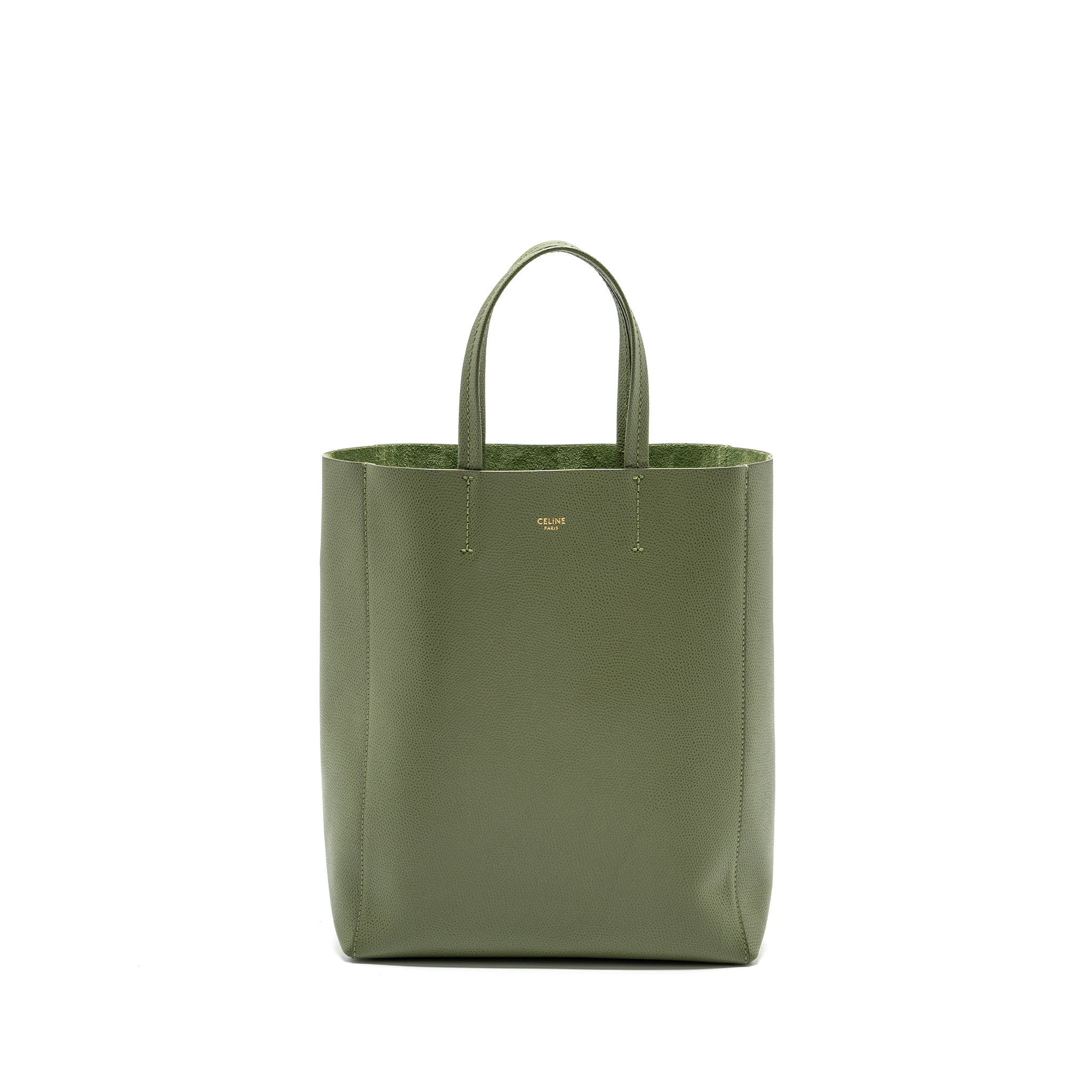 CELINE VERTICAL CABAS TOTE BAG GRAINED CALFSKIN GREEN GHW