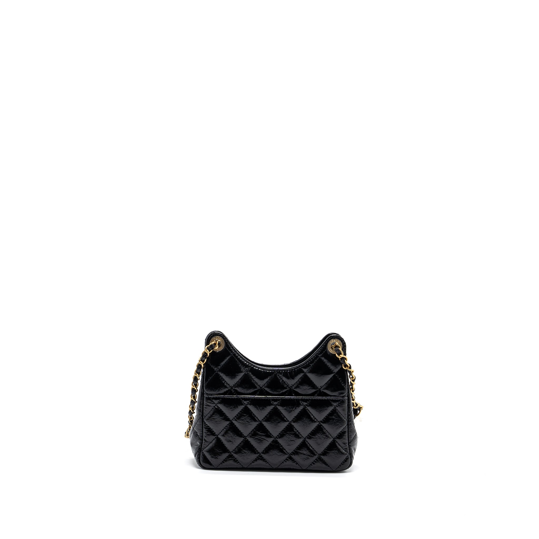 CHANEL 23C SMALL HOBO BAG SHINY CALFSKIN BLACK GHW (MICROCHIP)