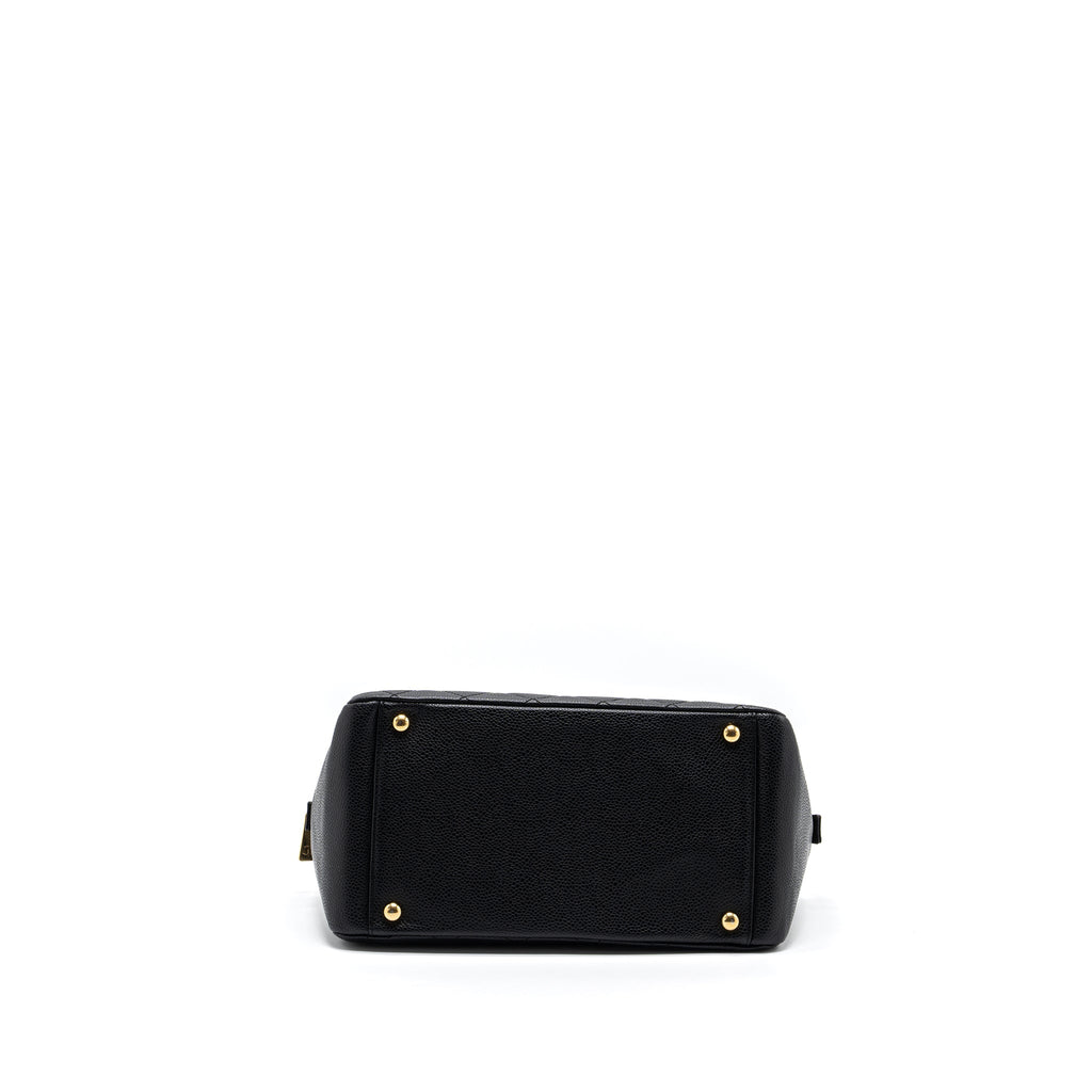 CHANEL CC LOGO SMALL SHOPPING TOTE BAG CAVIAR BLACK GHW