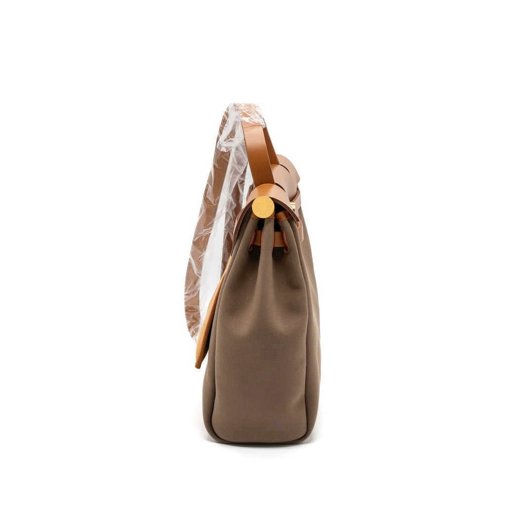 HERMES HERBAG 31 ZIP BAG CANVAS/VACHE HUNTER ETOUPE-DUNE/FAUVE GHW