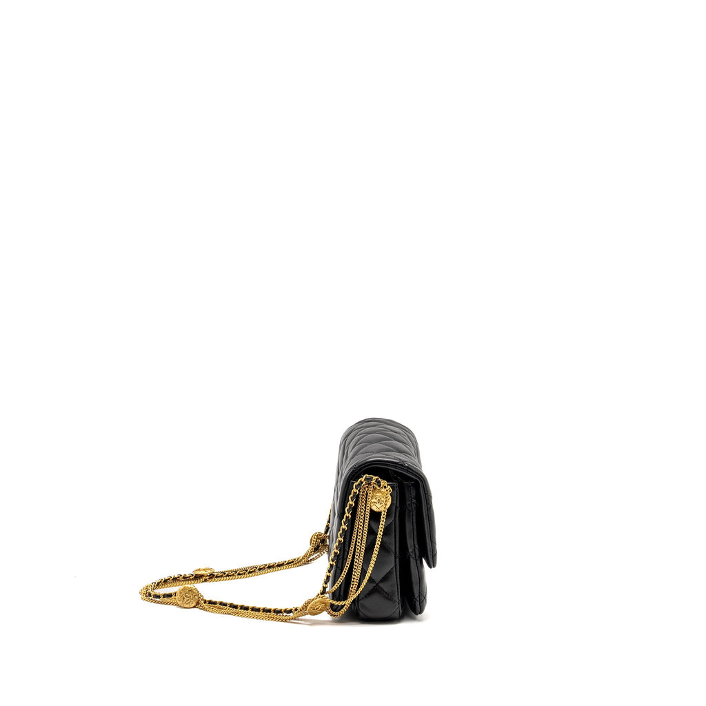 CHANEL 22A BUTTON ON CHAIN FLAP BAG LAMBSKIN BLACK GHW (MICROCHIP)
