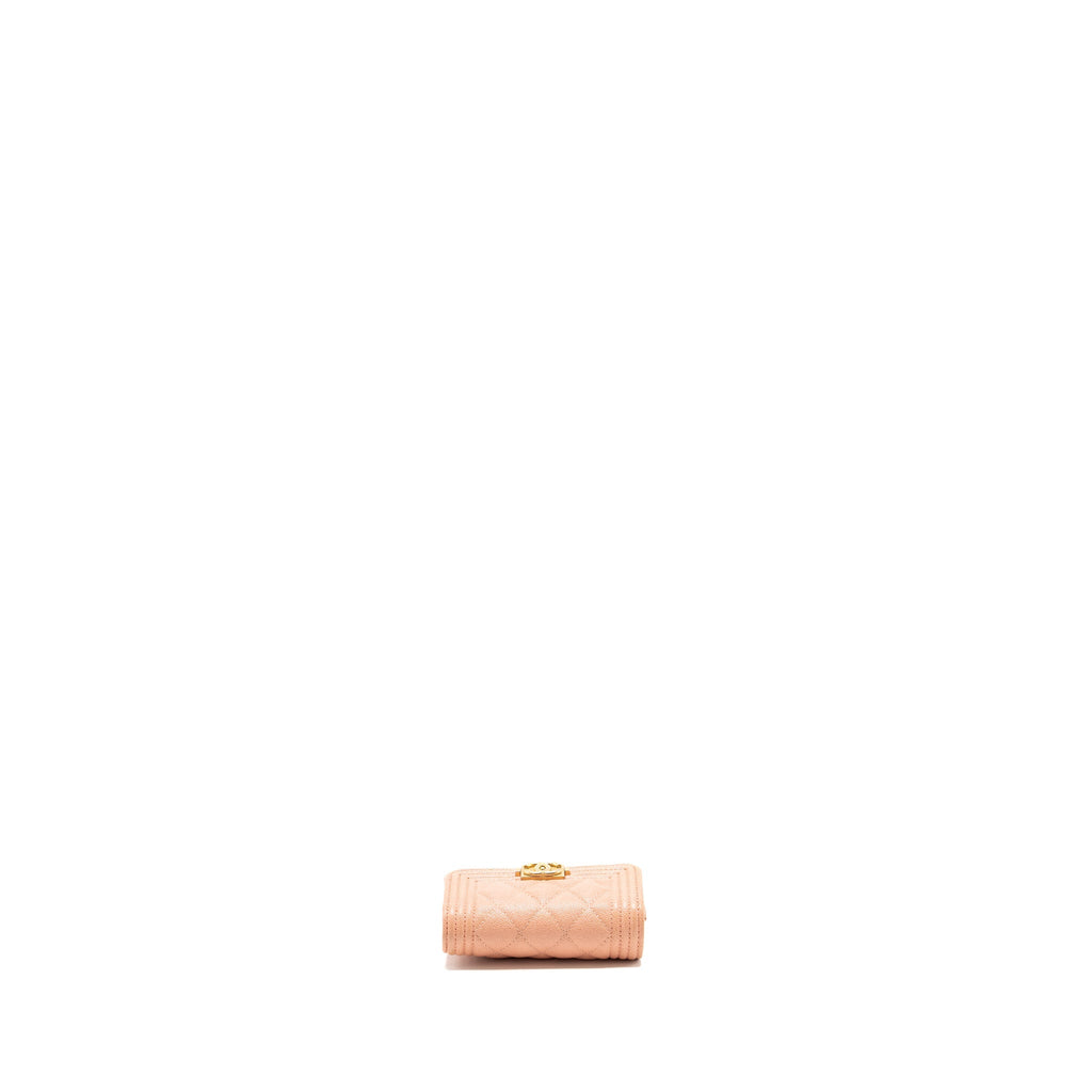 CHANEL BOY COMPACT WALLET CAVIAR PINK GHW