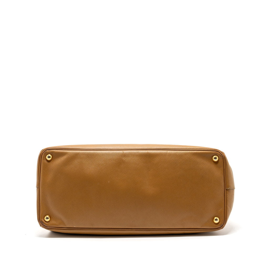 PRADA X LARGE DOUBLE ZIP TOTE BAG SAFFIANO CALFSKIN CARAMEL GHW