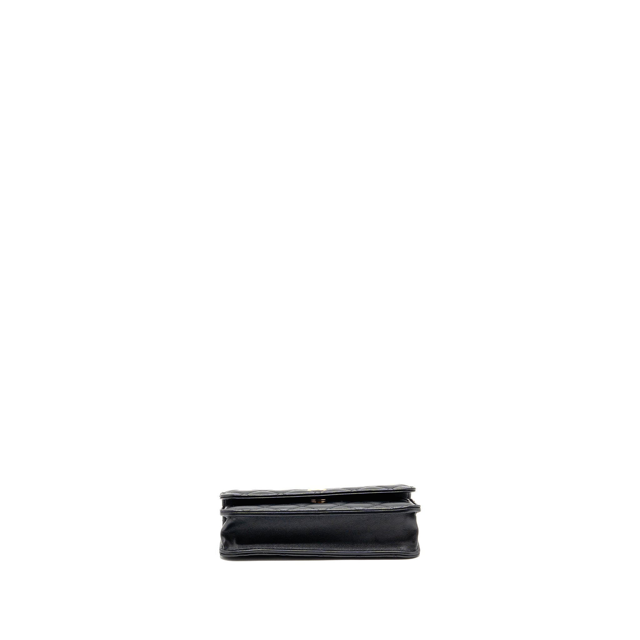 CHANEL PEARL CRUSH MINI WALLET ON CHAIN LAMBSKIN BLACK GHW (MICROCHIP)