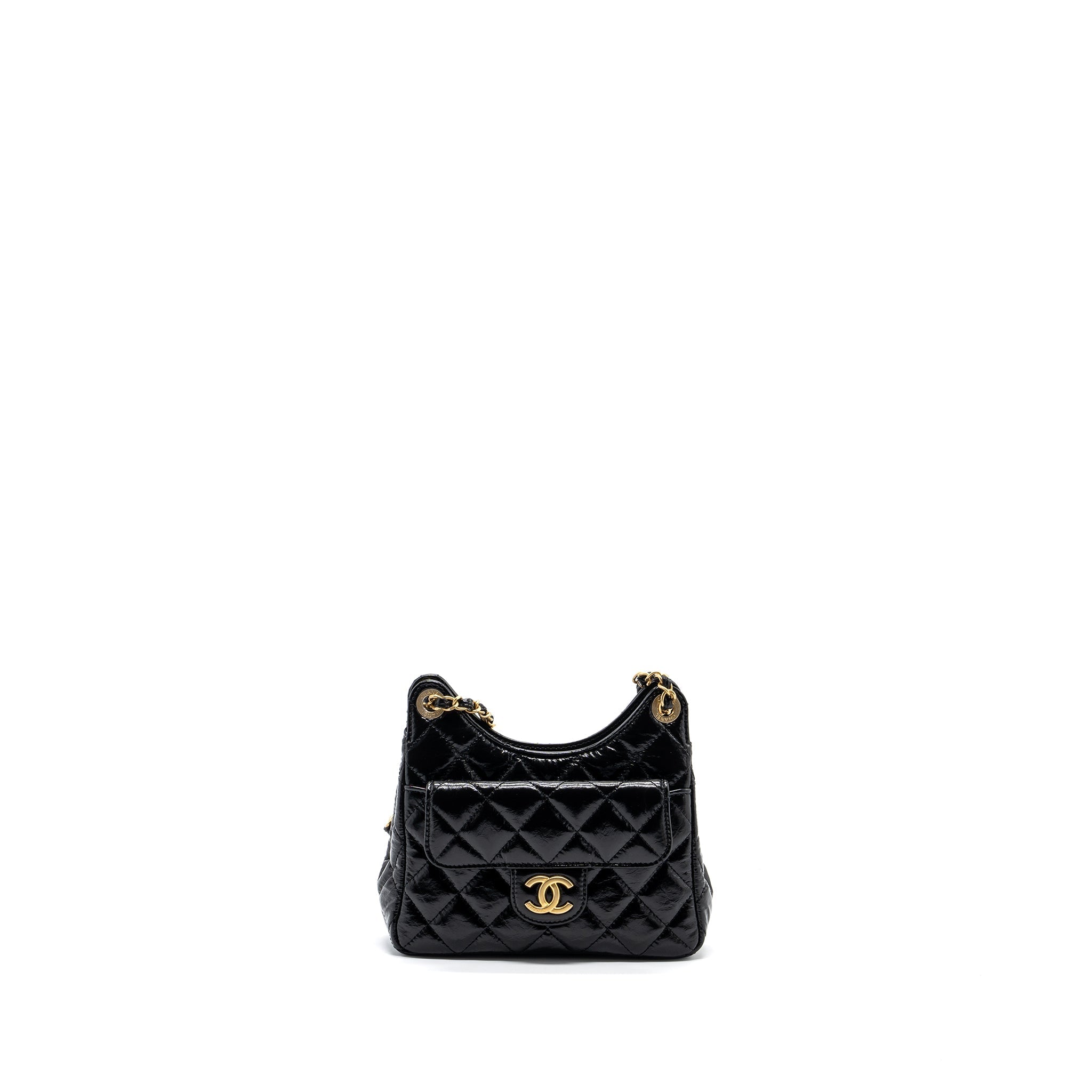 CHANEL 23C SMALL HOBO BAG SHINY CALFSKIN BLACK GHW (MICROCHIP)
