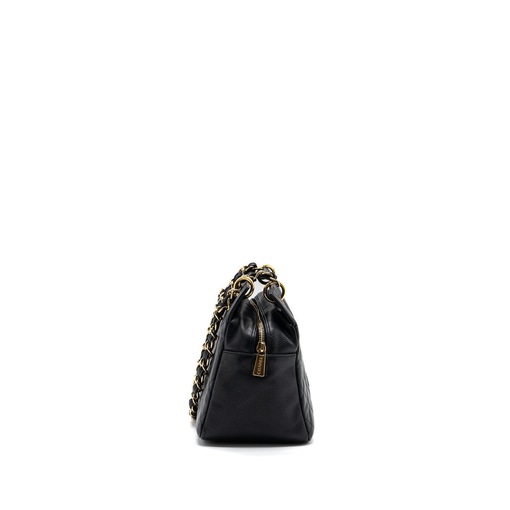 CHANEL CC LOGO SMALL SHOPPING TOTE BAG CAVIAR BLACK GHW