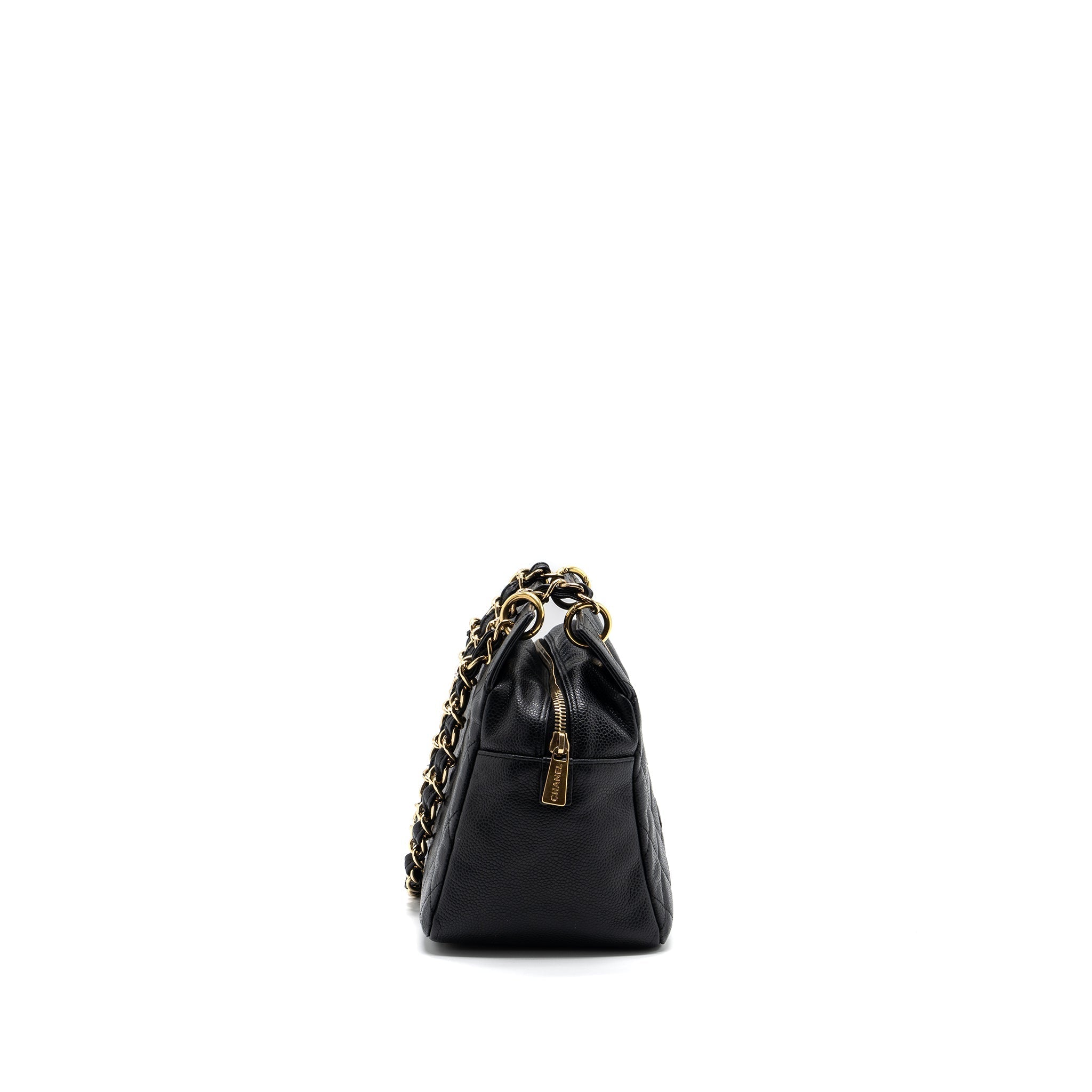 CHANEL CC LOGO SMALL SHOPPING TOTE BAG CAVIAR BLACK GHW