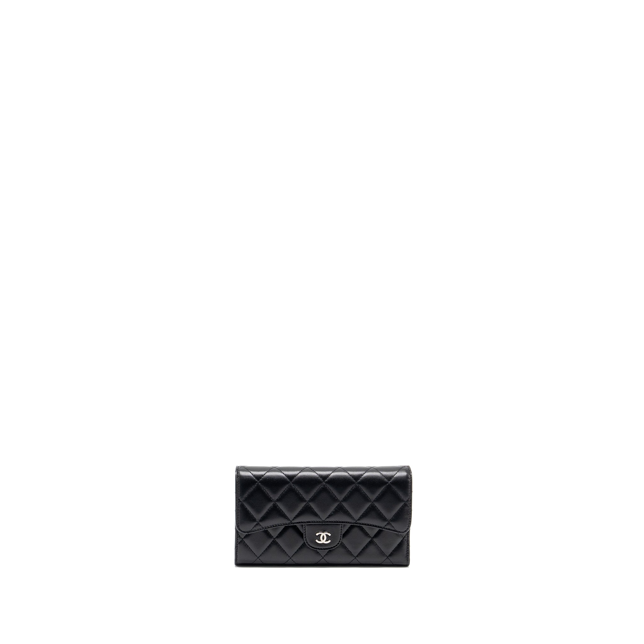 CHANEL CLASSIC COMPACT LONG WALLET LAMBSKIN BLACK SHW