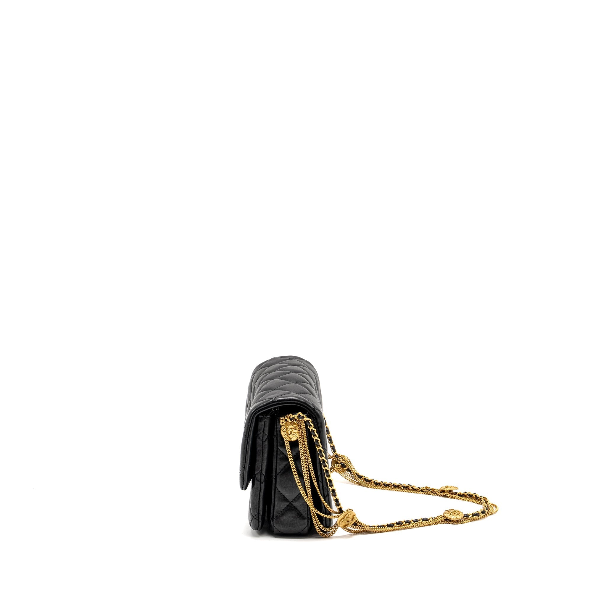 CHANEL 22A BUTTON ON CHAIN FLAP BAG LAMBSKIN BLACK GHW (MICROCHIP)