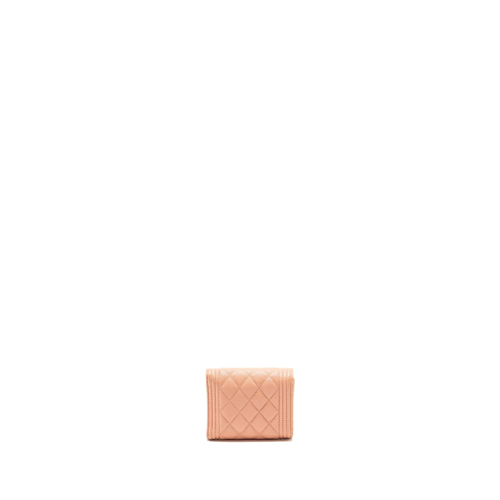 CHANEL BOY COMPACT WALLET CAVIAR PINK GHW
