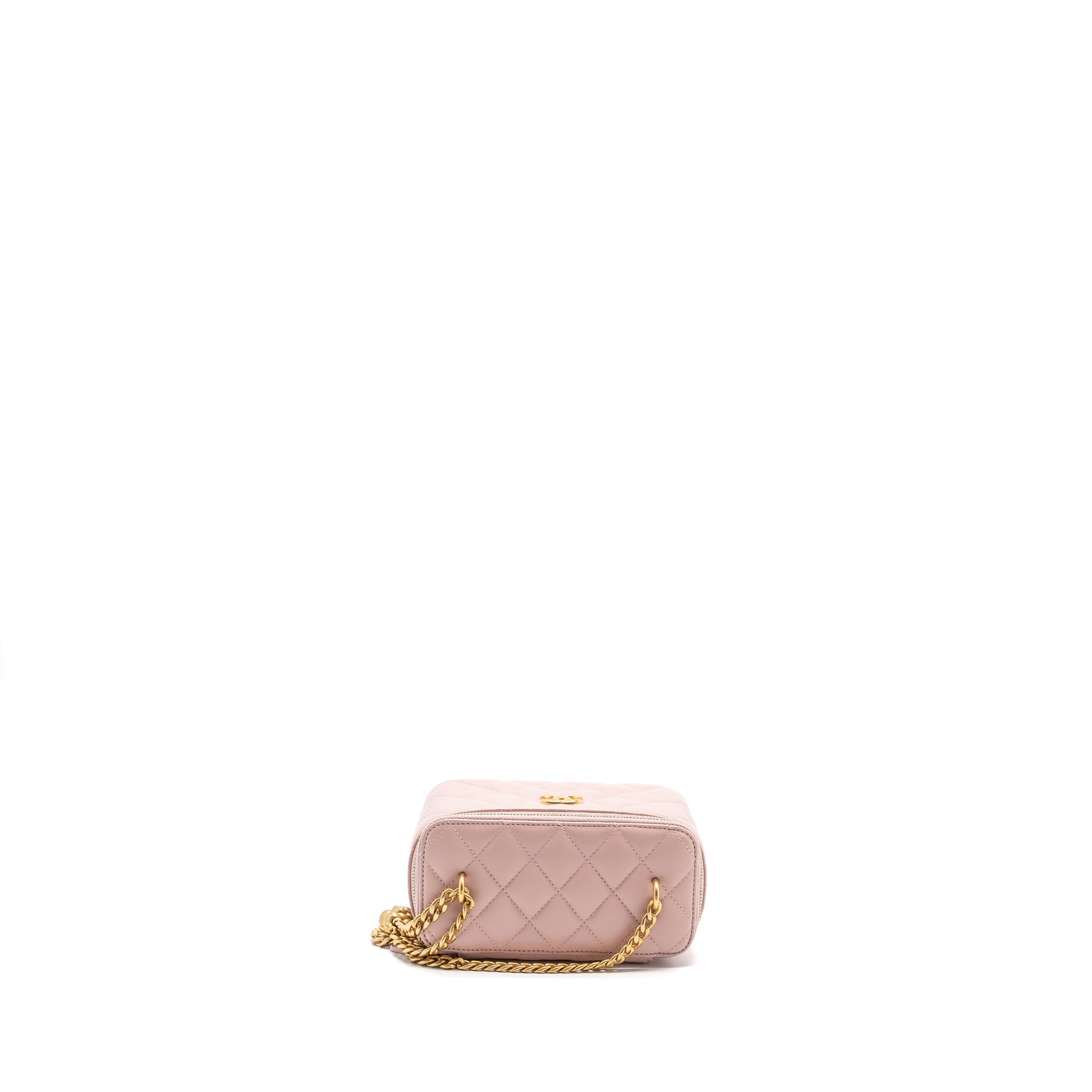 CHANEL LONG VANITY CASE CAMELLIA CHAIN LAMBSKIN  LIGHT PINK GHW (MICROCHIP)