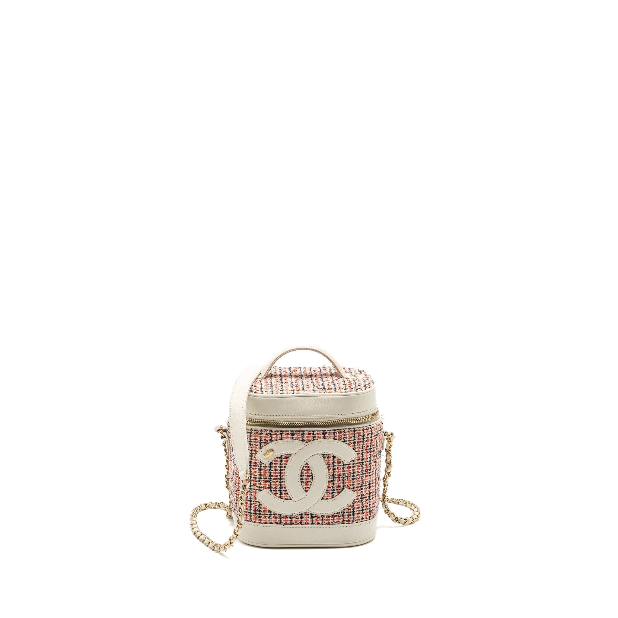 CHANEL TOP HANDLE VANITY CASE WITH CHAIN TWEED MULTICOLOUR WHITE LGHW