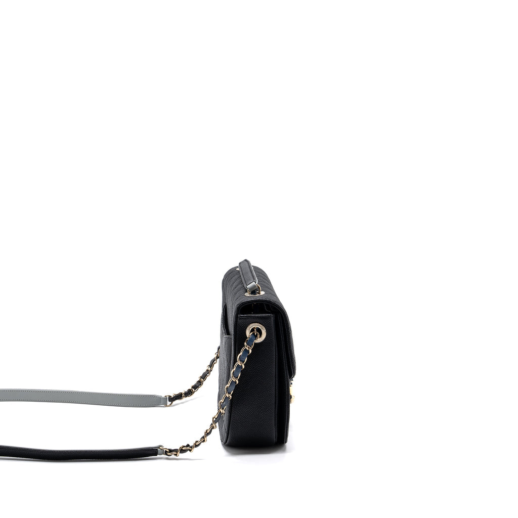 CHANEL FLAP BAG WITH HANDLE CAVIAR BLACK/MULTICOLOUR LGHW