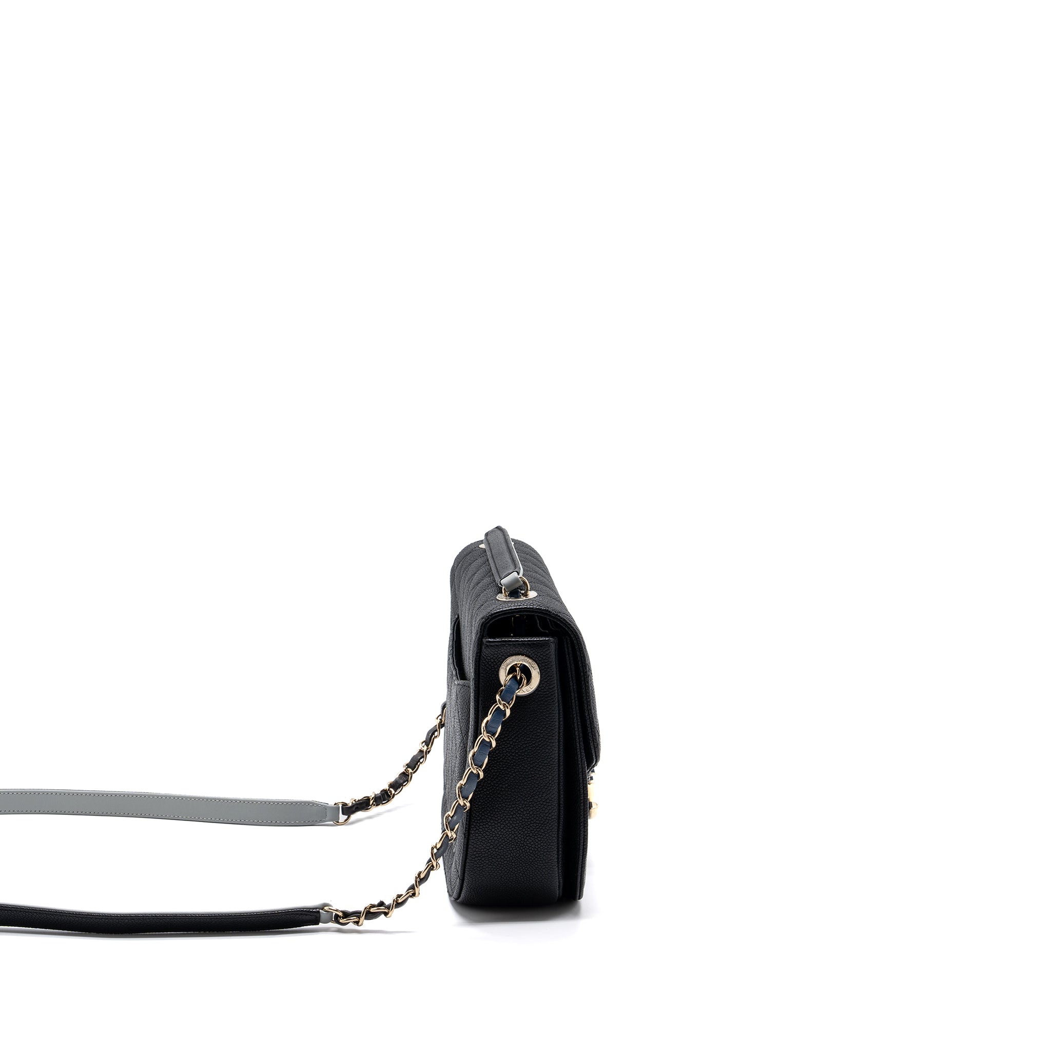 CHANEL FLAP BAG WITH HANDLE CAVIAR BLACK/MULTICOLOUR LGHW