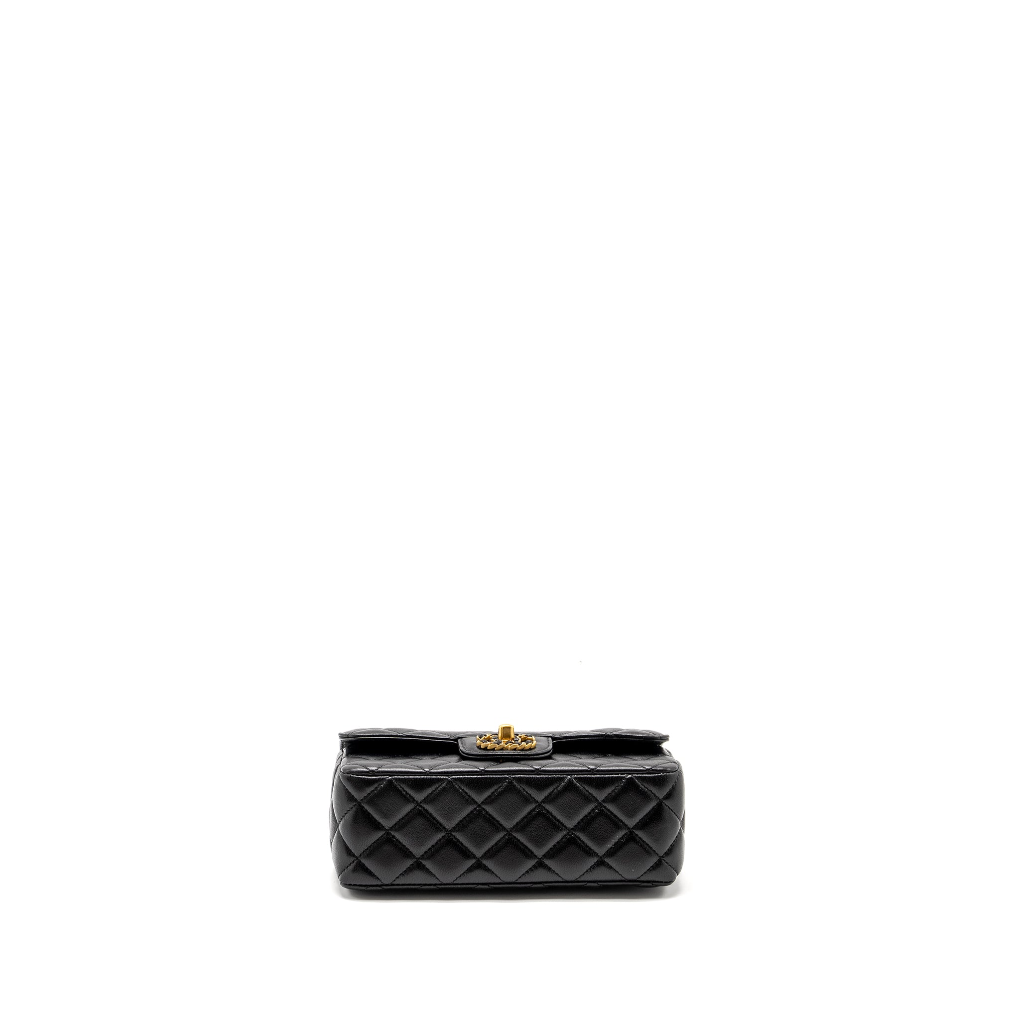 CHANEL DETAILED TOP HANDLE FLAP BAG LAMBSKIN BLACK GHW (MICROCHIP)