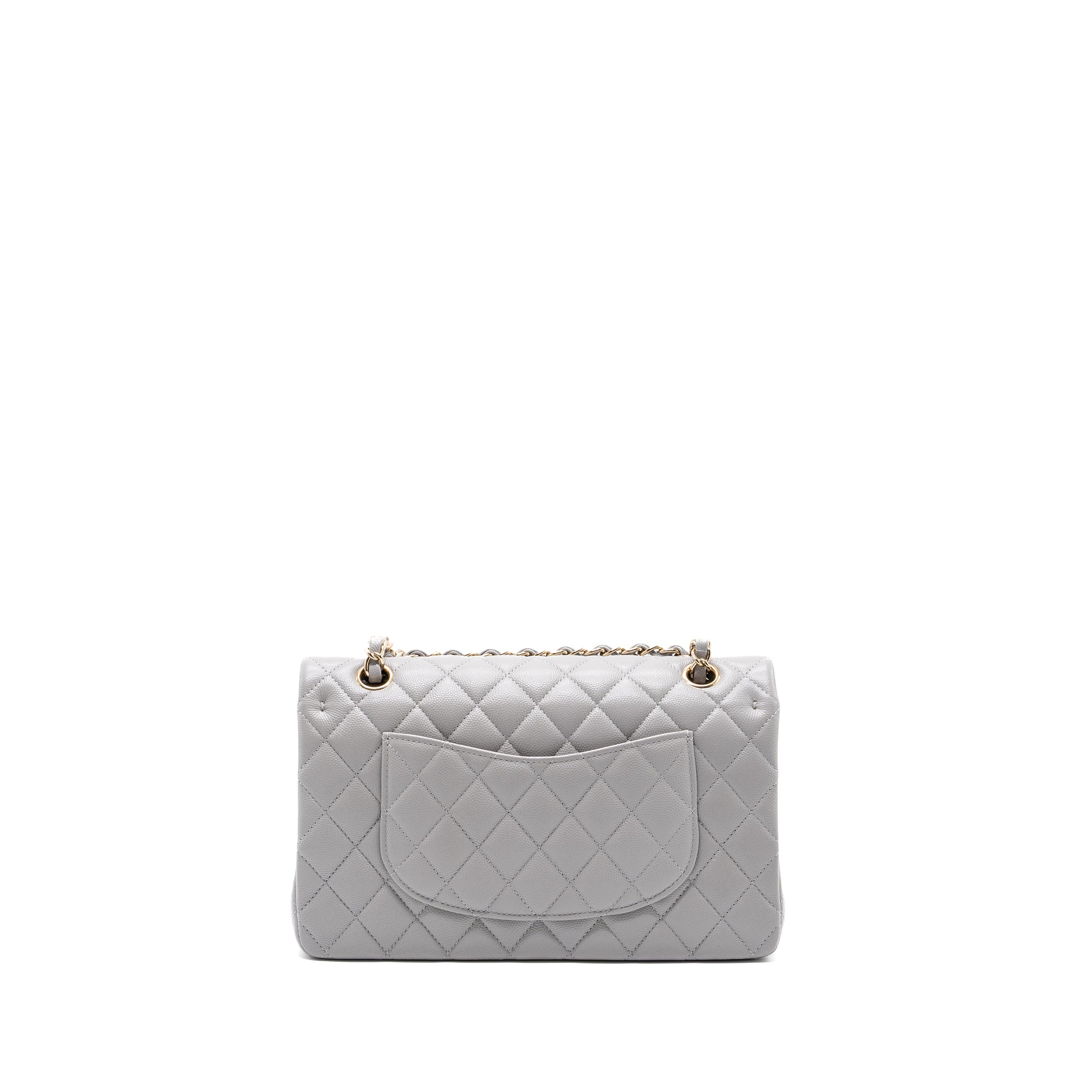 CHANEL CLASSIC MEDIUM DOUBLE FLAP BAG CAVIAR LIGHT GREY LGHW (MICROCHIP)