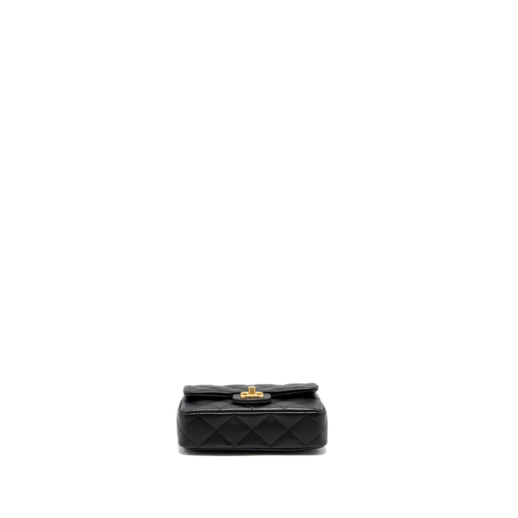 CHANEL 24P COCO LOVE MINI FLAP BAG ADJUSTABLE CHAIN CAVIAR BLACK BRUSH GHW (MICROCHIP)